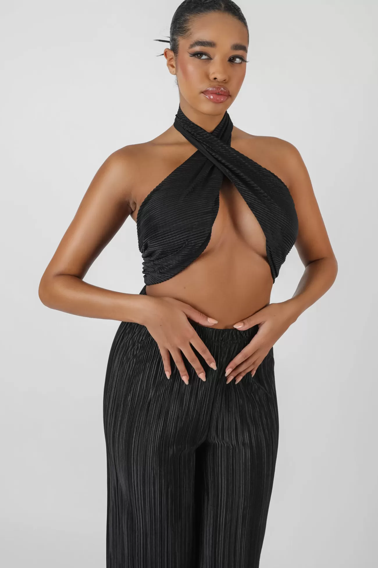 Public Desire Plisse Wrap Underbust Top Black Outlet