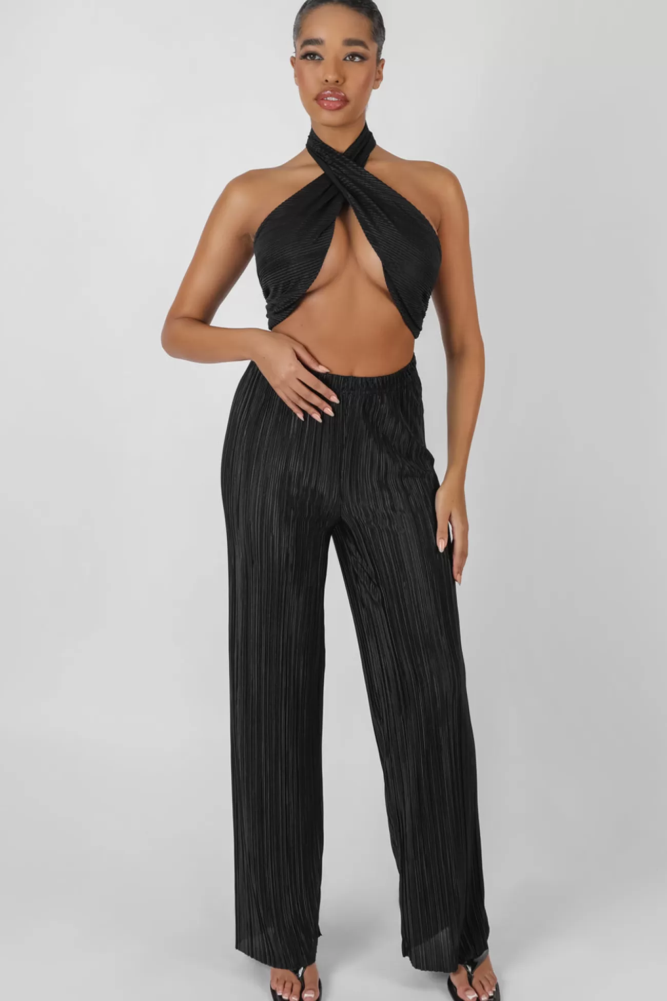 Public Desire Plisse Wrap Underbust Top Black Outlet