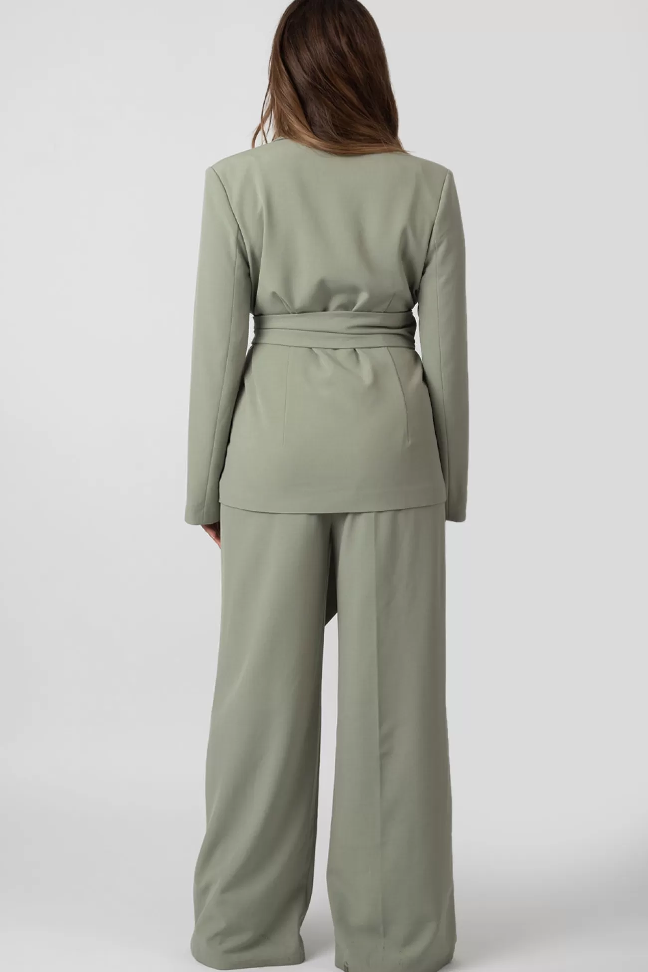 Public Desire Premium Tie Waist Wide Leg Trousers Sage New