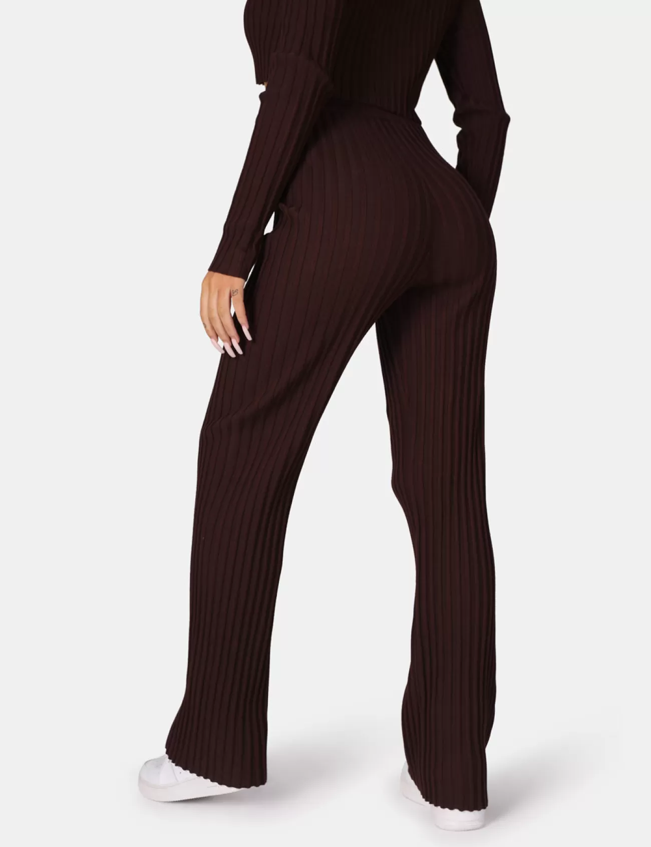 Public Desire Ribbed Knitted Wide Leg Trousers Chocolate Cheap