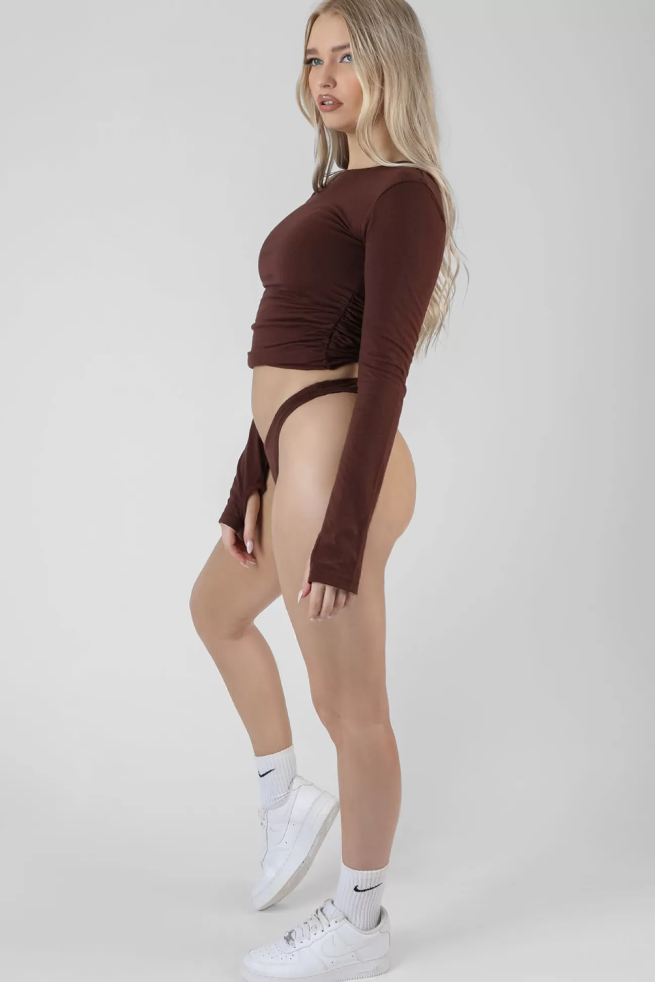 Public Desire Ruched Side Lounge Top Chocolate Online