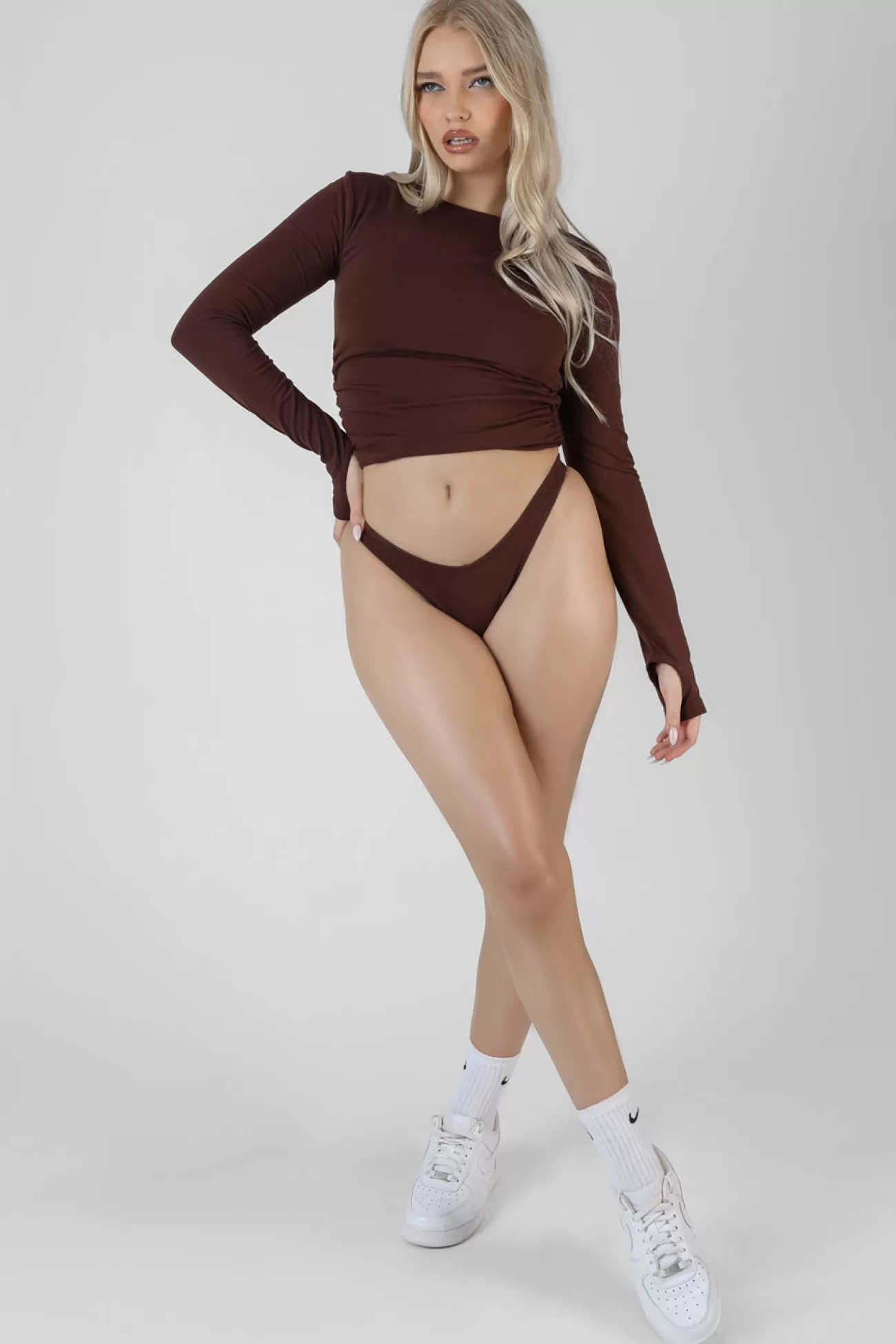 Public Desire Ruched Side Lounge Top Chocolate Online