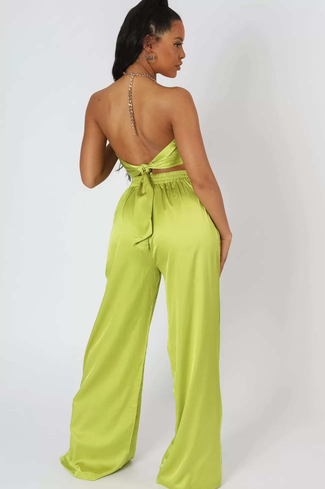 Public Desire Satin Chain Halterneck Top Lime Best