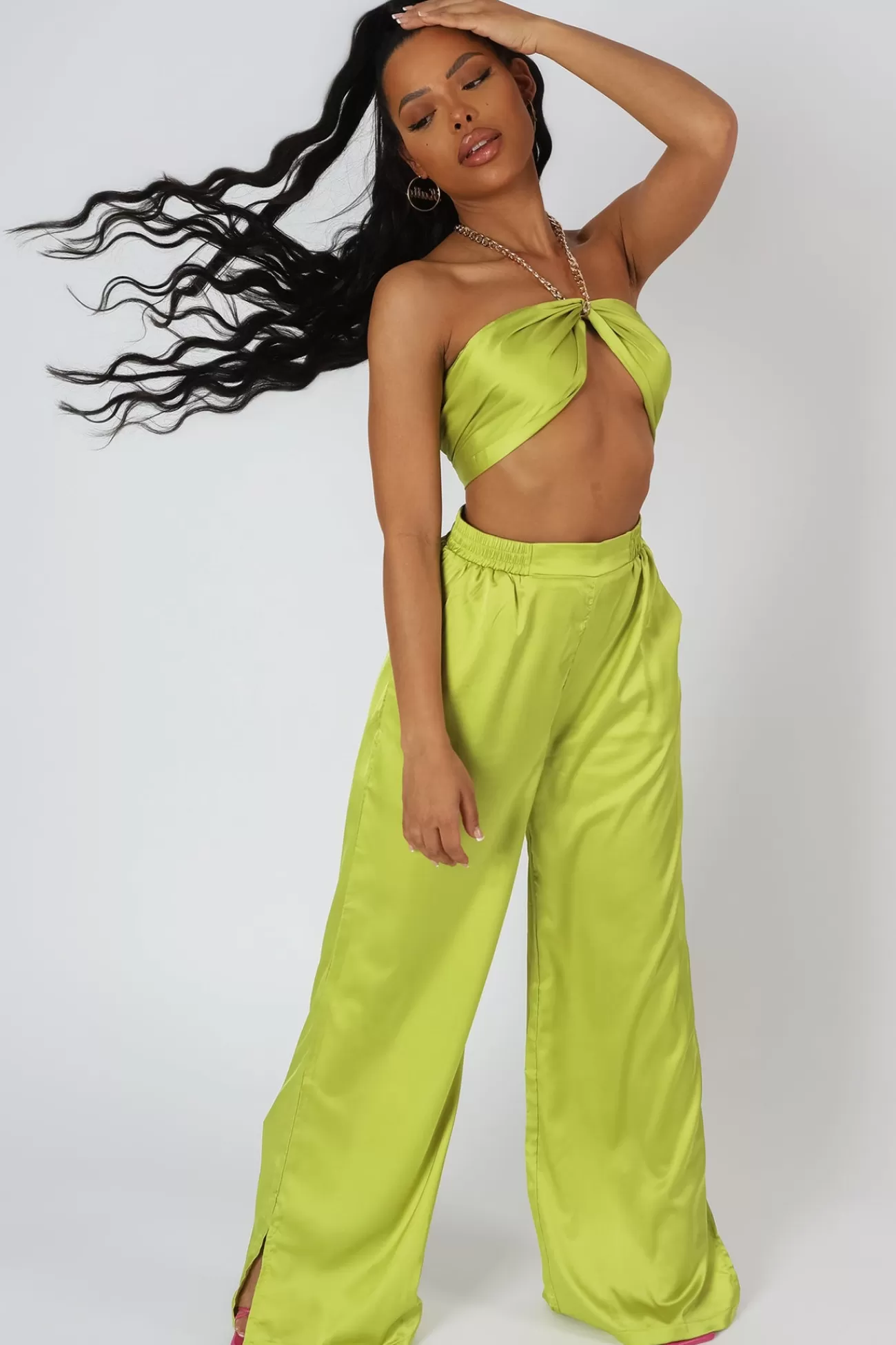 Public Desire Satin Chain Halterneck Top Lime Best