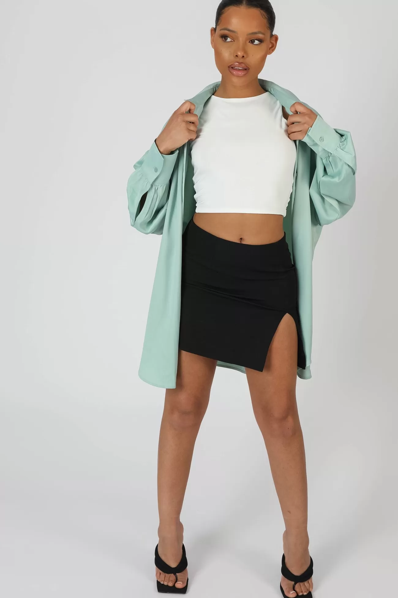 Public Desire Satin Oversized Shirt Mint Flash Sale
