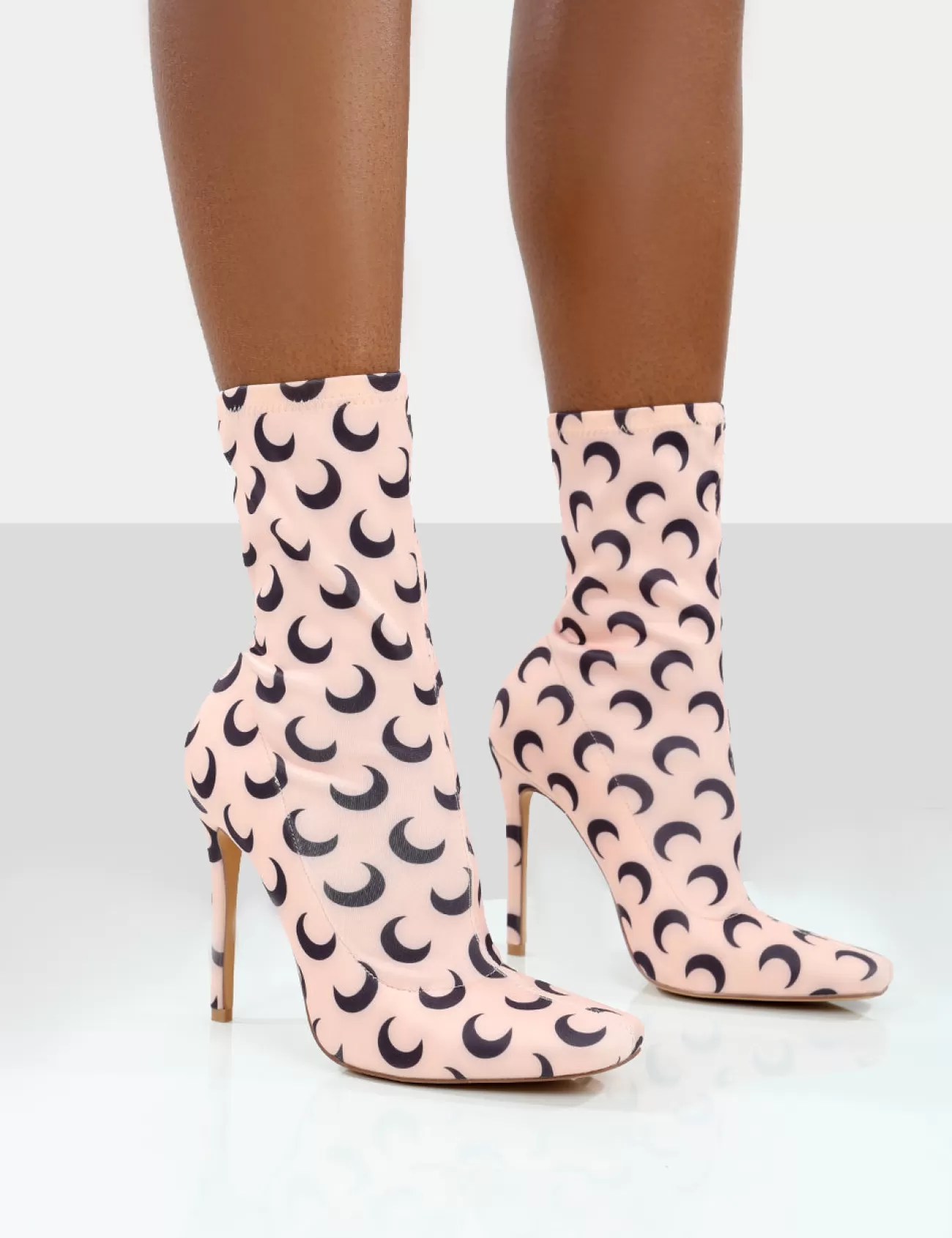 Public Desire Saturn Return Pointed Toe Stiletto Printed Sock Boots Pink Fashion