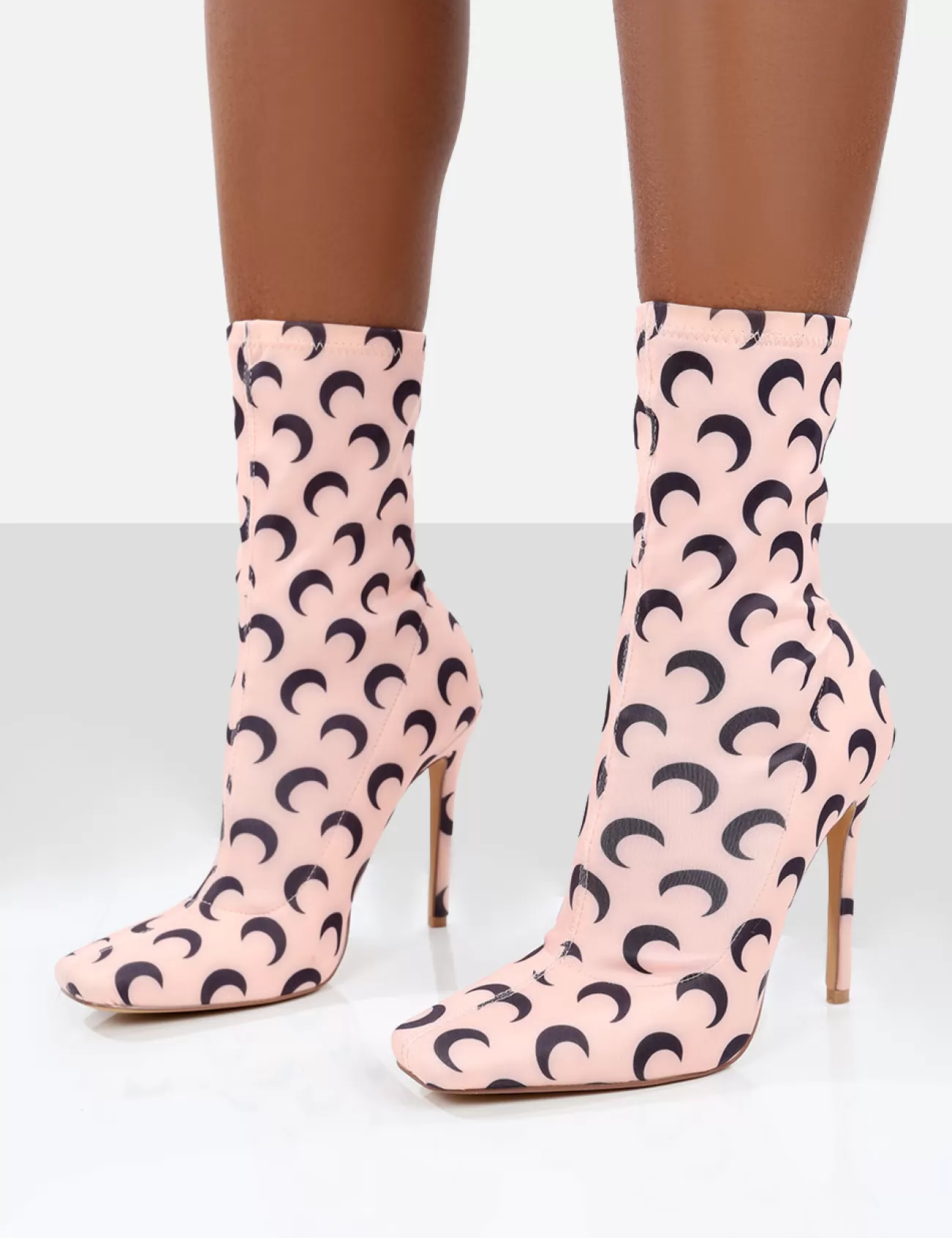 Public Desire Saturn Return Pointed Toe Stiletto Printed Sock Boots Pink Fashion