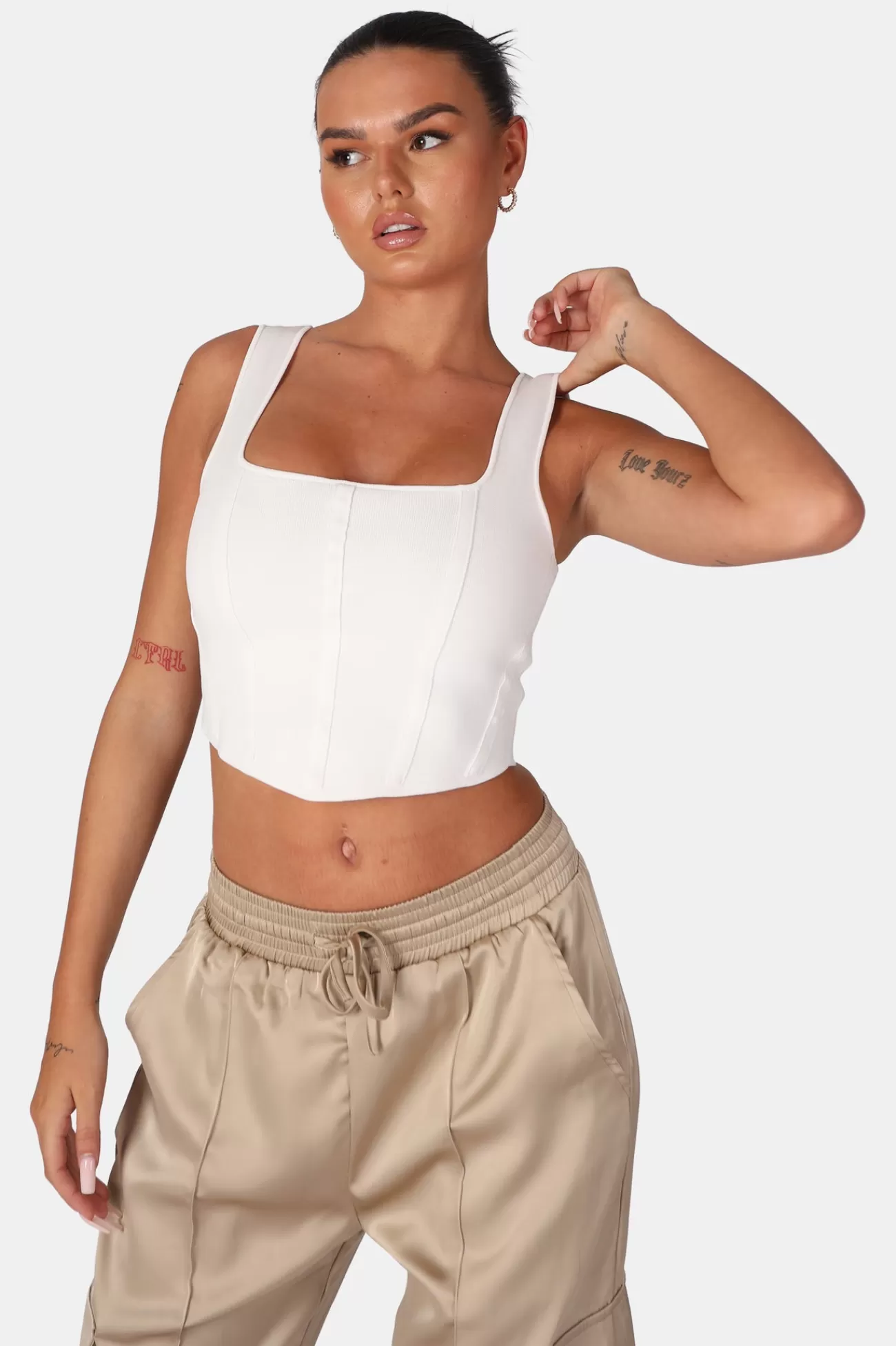 Public Desire Seam Detail Knitted Corset Top White Fashion