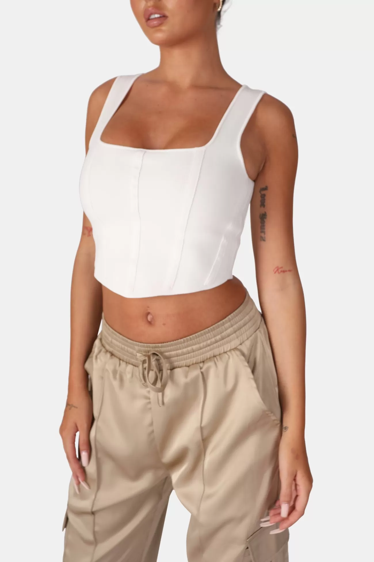 Public Desire Seam Detail Knitted Corset Top White Fashion