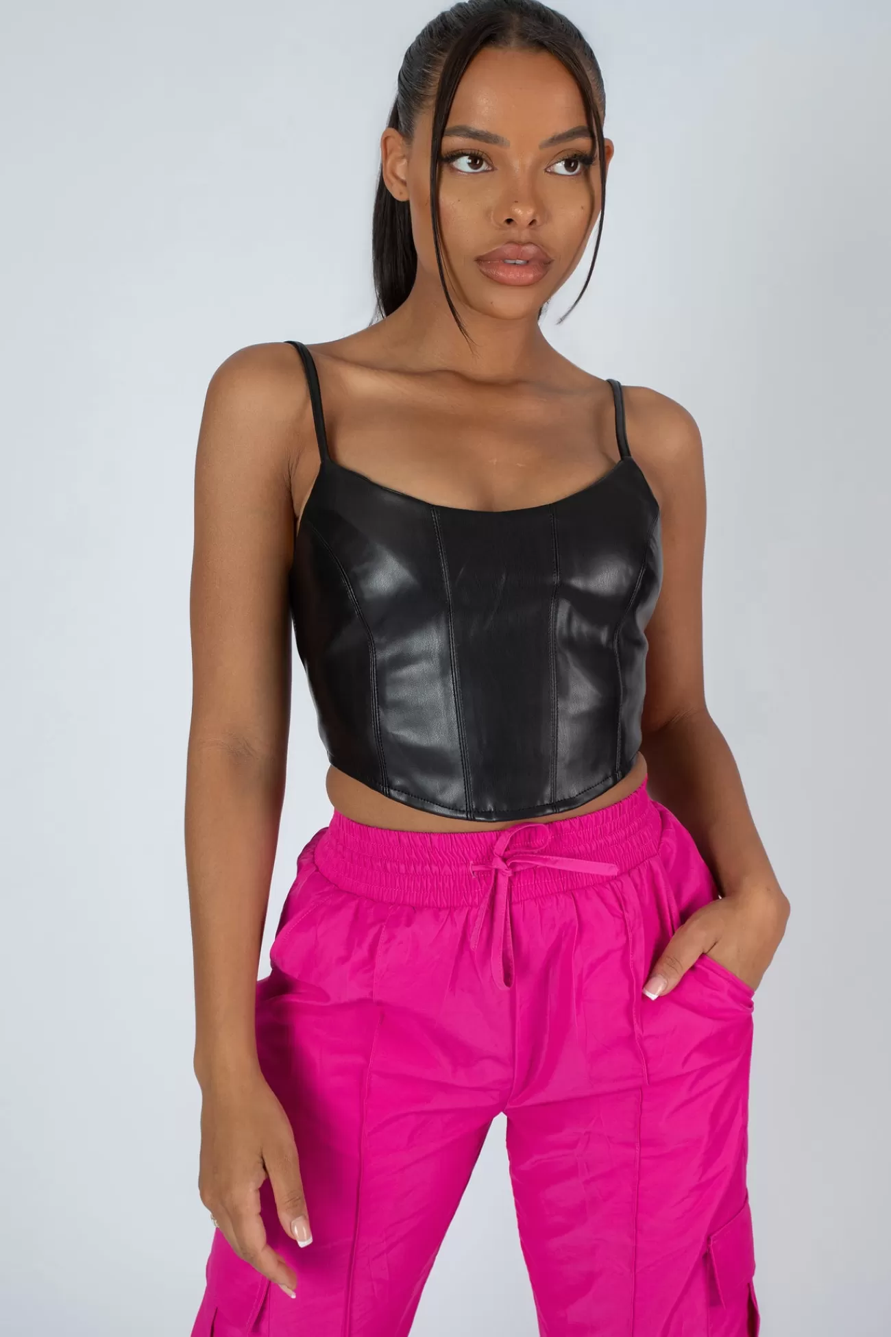 Public Desire Seam Pu Corset Top Black Cheap