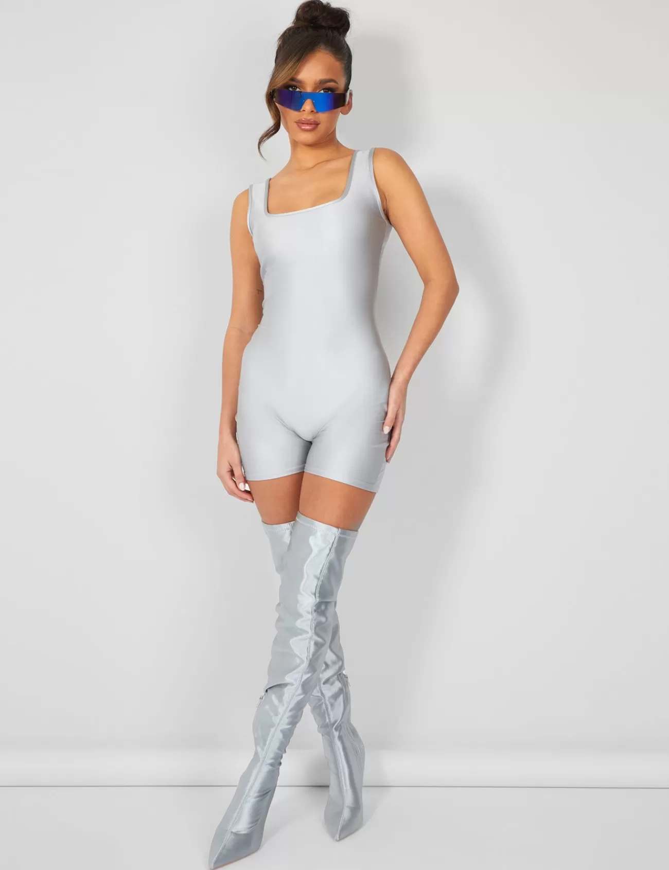 Public Desire Second Skin Square Neck Unitard Grey Sale