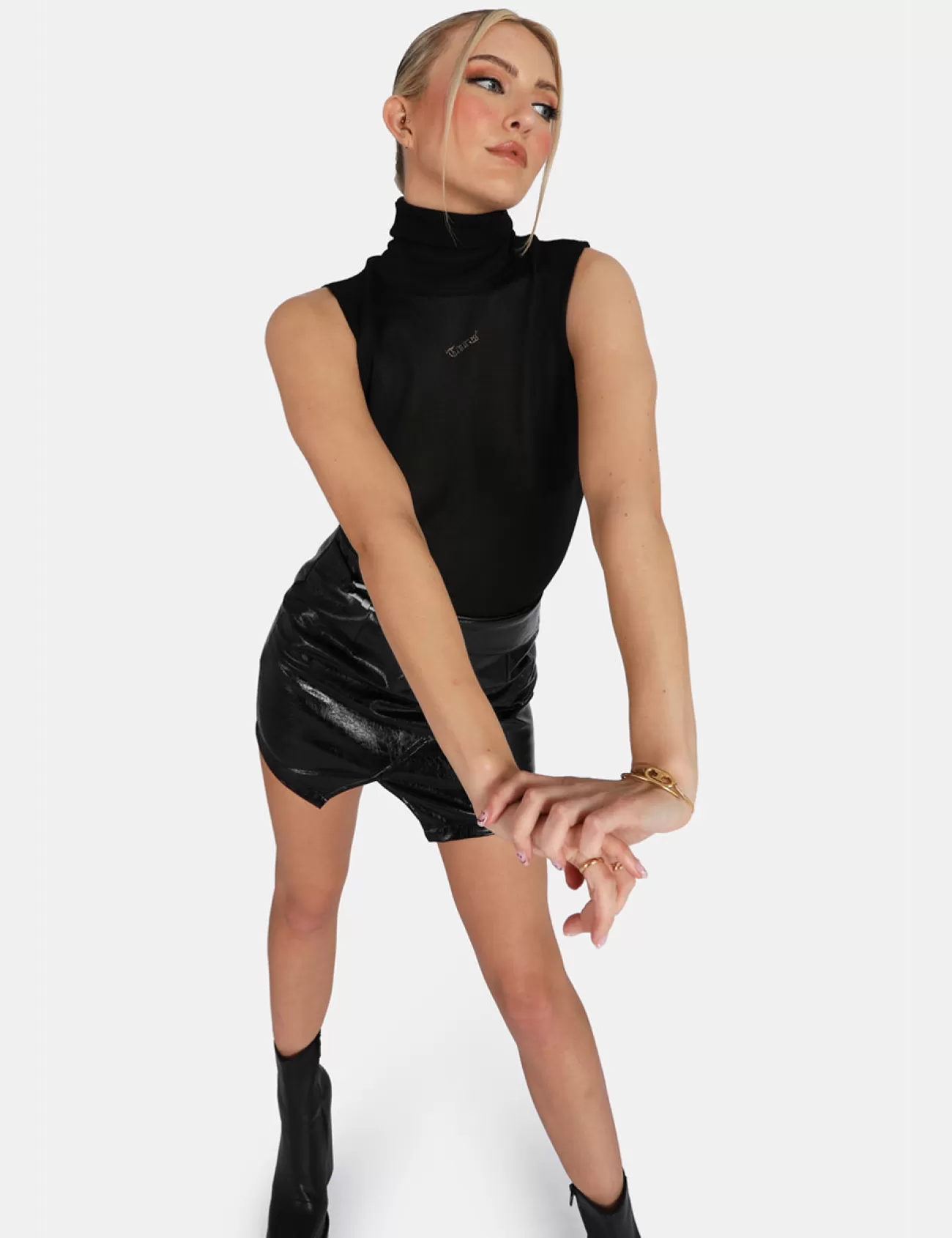 Public Desire Sheer Knit Roll Neck Top In Black Store