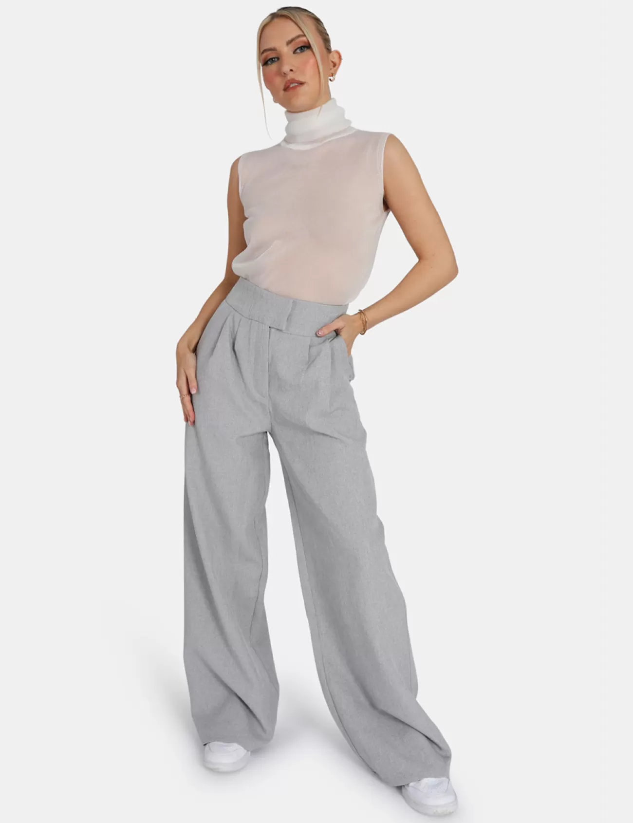 Public Desire Sheer Knit Roll Neck Top In White Clearance