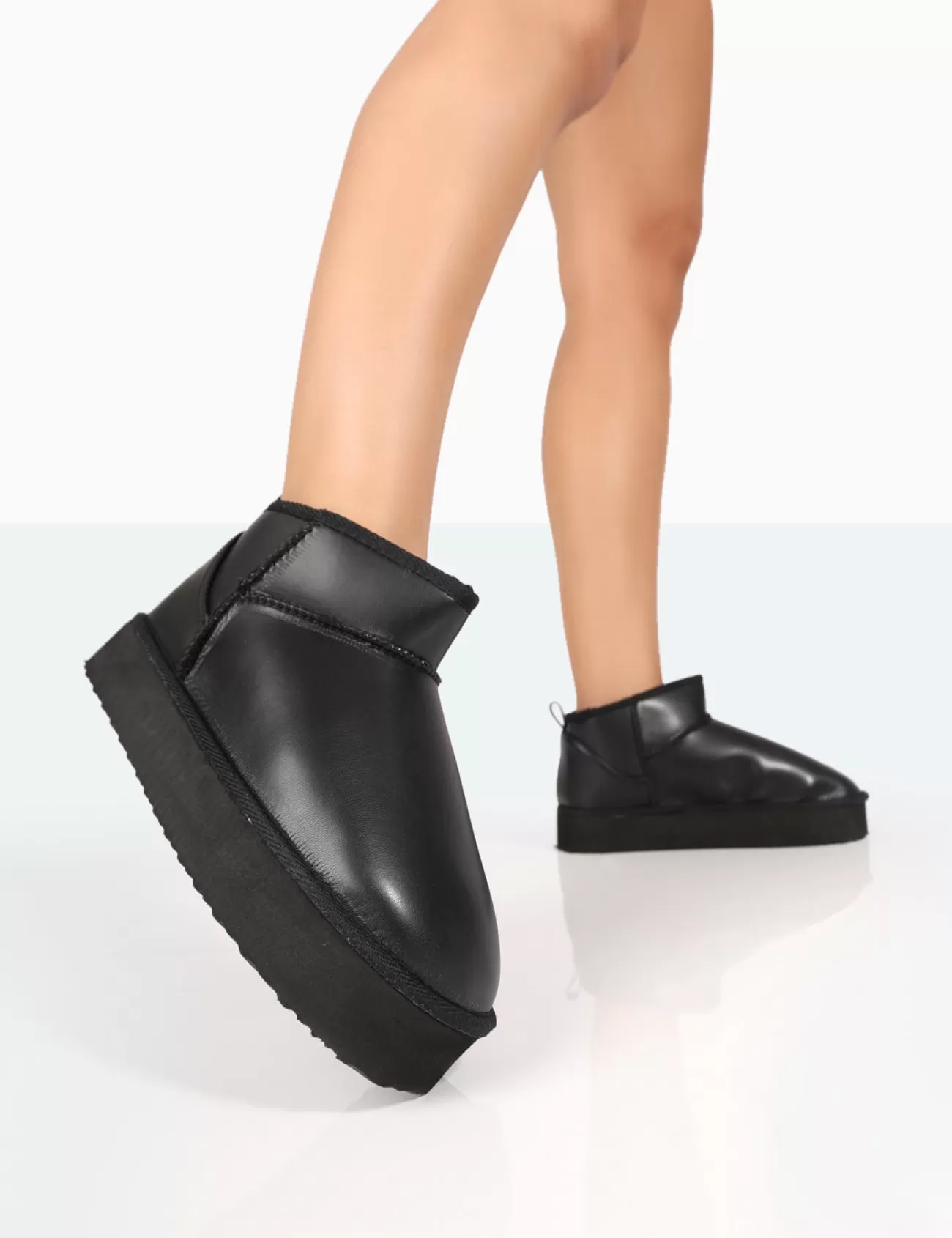 Public Desire Shorty Black Pu Ultra Mini Chunky Ankle Boots Cheap