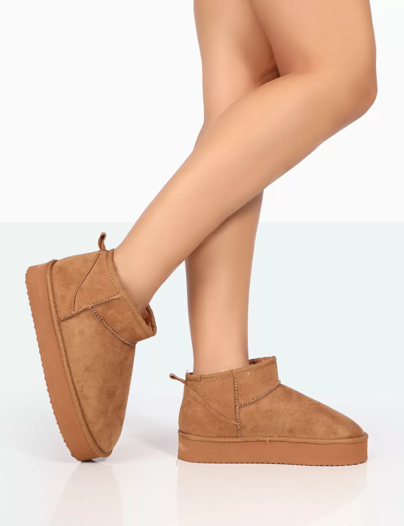Public Desire Shorty Tan Faux Suede Ultra Mini Chunky Ankle Boots Best