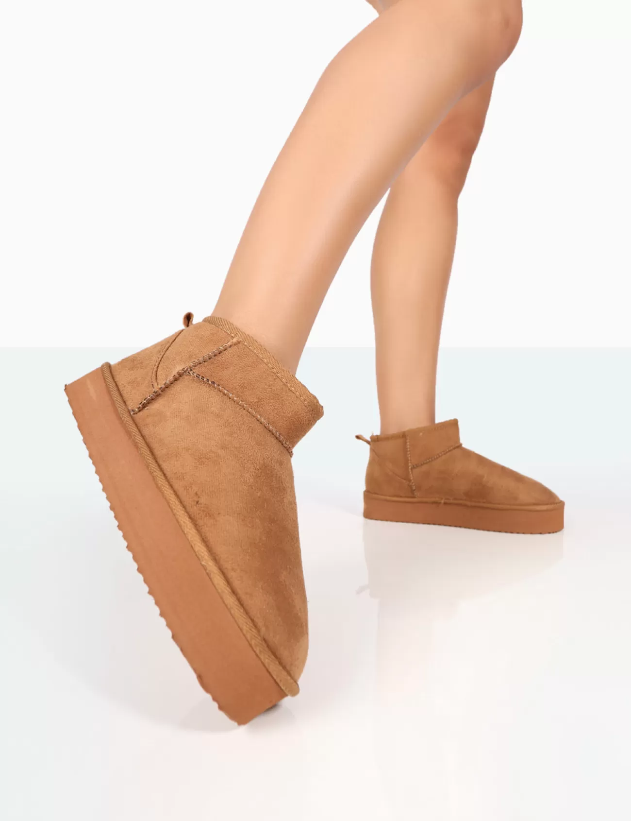 Public Desire Shorty Tan Faux Suede Ultra Mini Chunky Ankle Boots Best