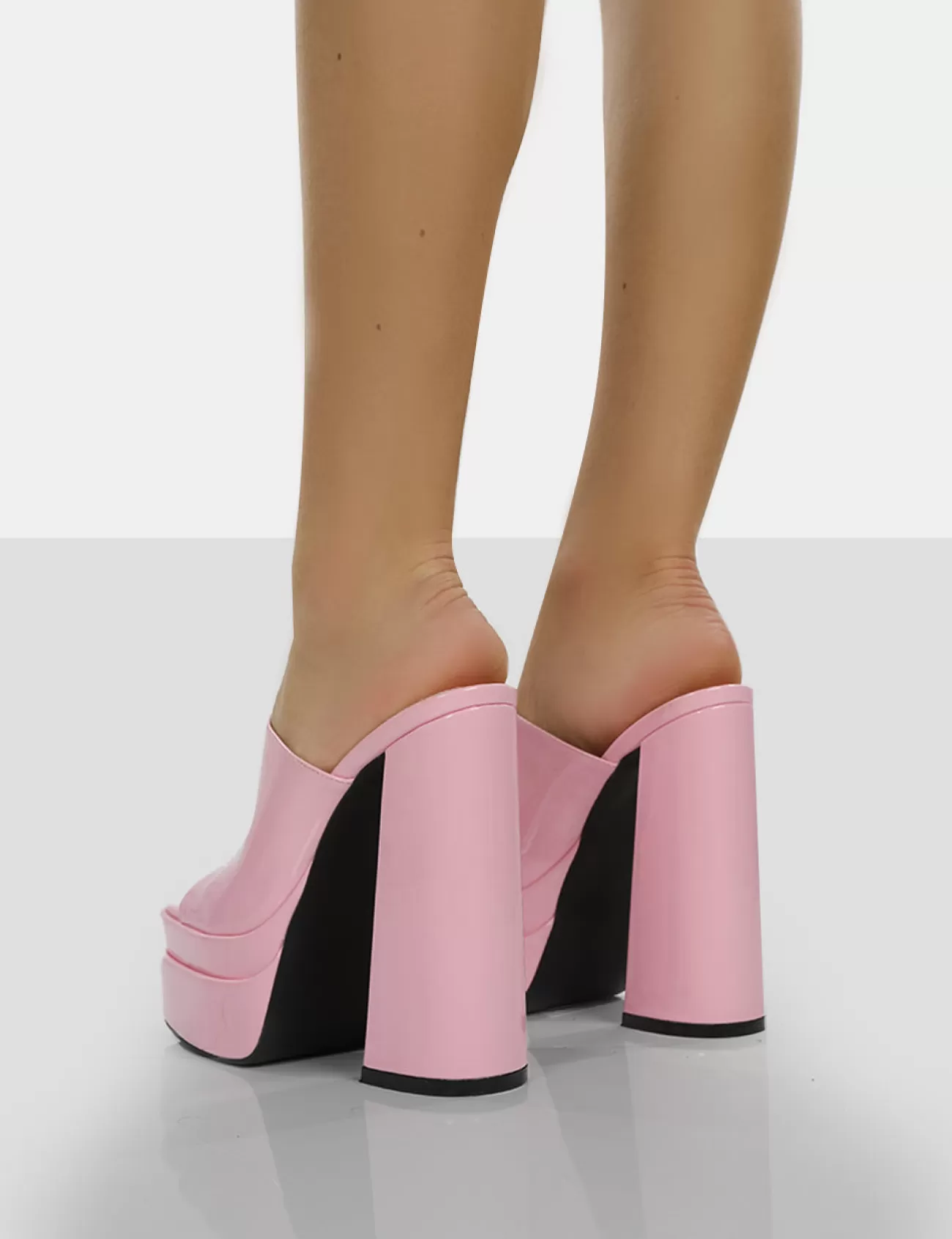 Public Desire Sky High Bubblegum Patent Chunky Platform High Heeled Mules Pink Online