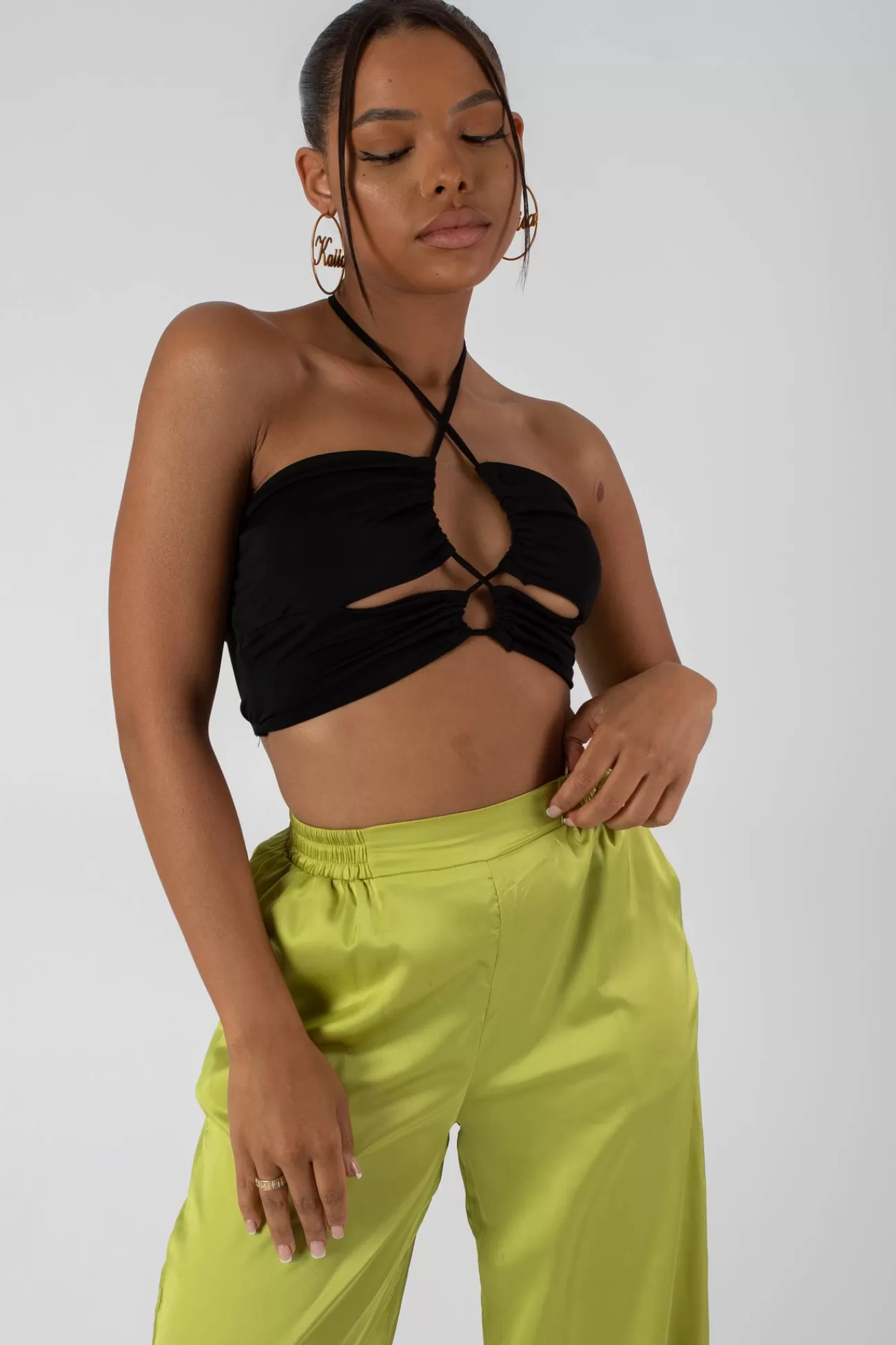 Public Desire Slinky Loop Ruching Crop Top Black Cheap