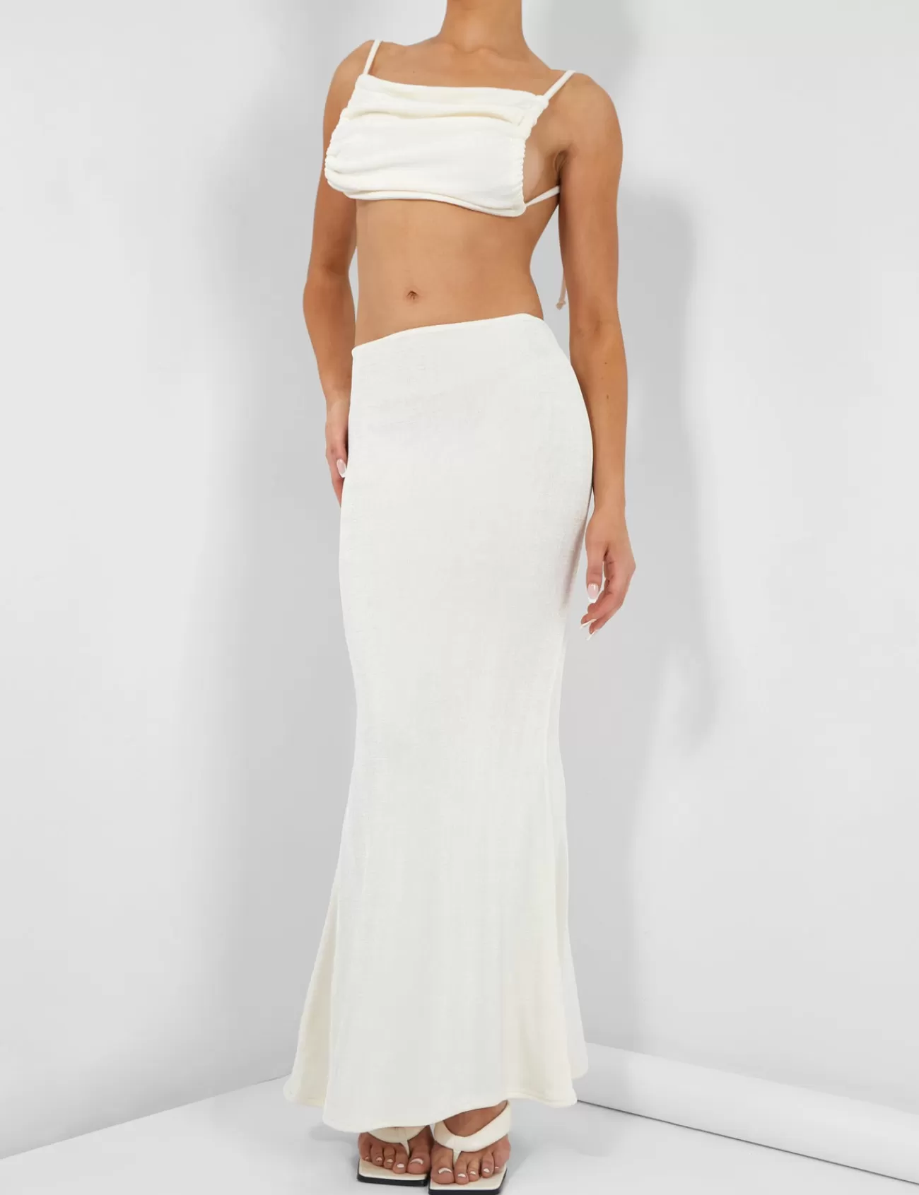 Public Desire Slinky Ruched Bum Maxi Skirt Ecru Cheap