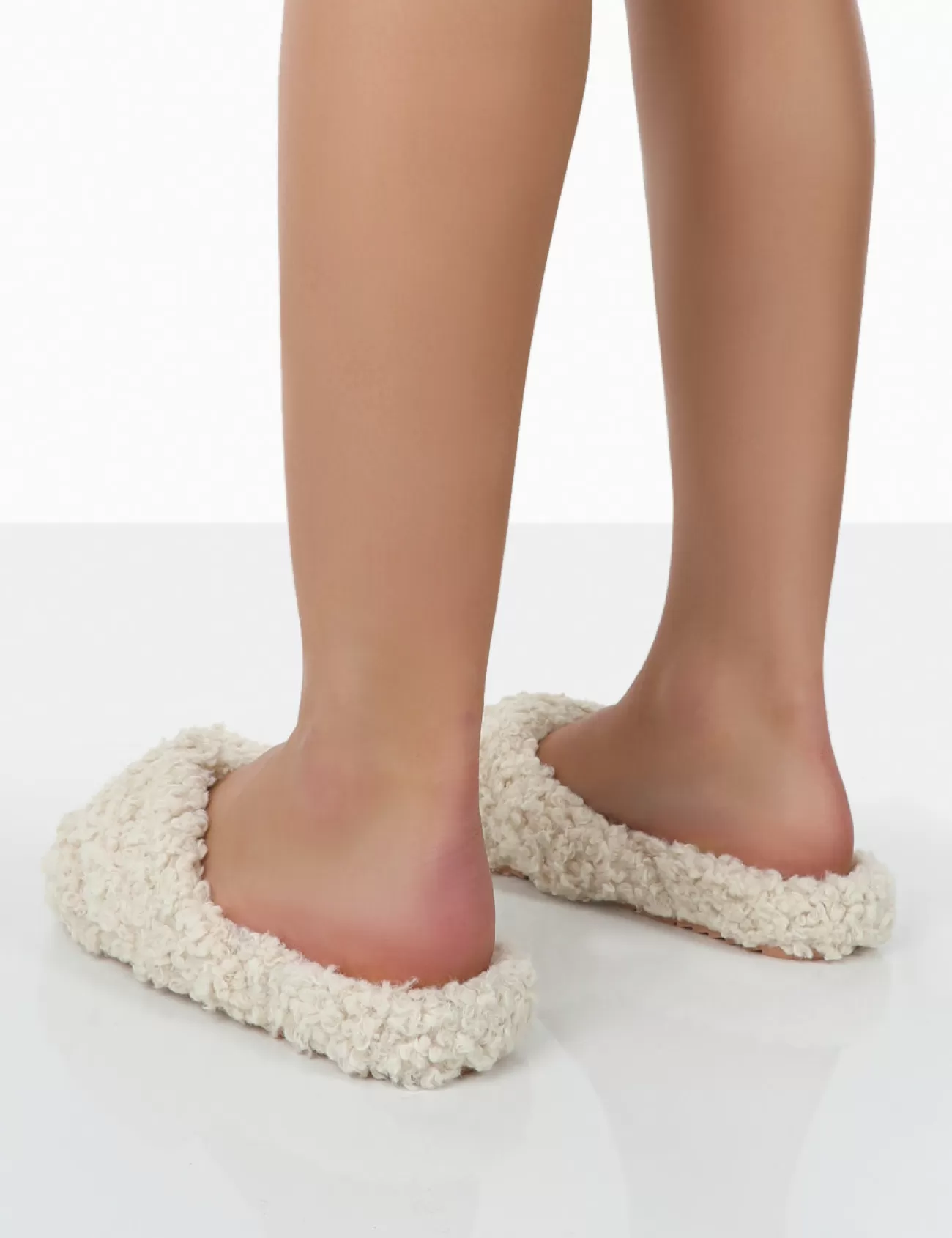 Public Desire Slumber Teddy Cross Over Strap Slippers Beige Store