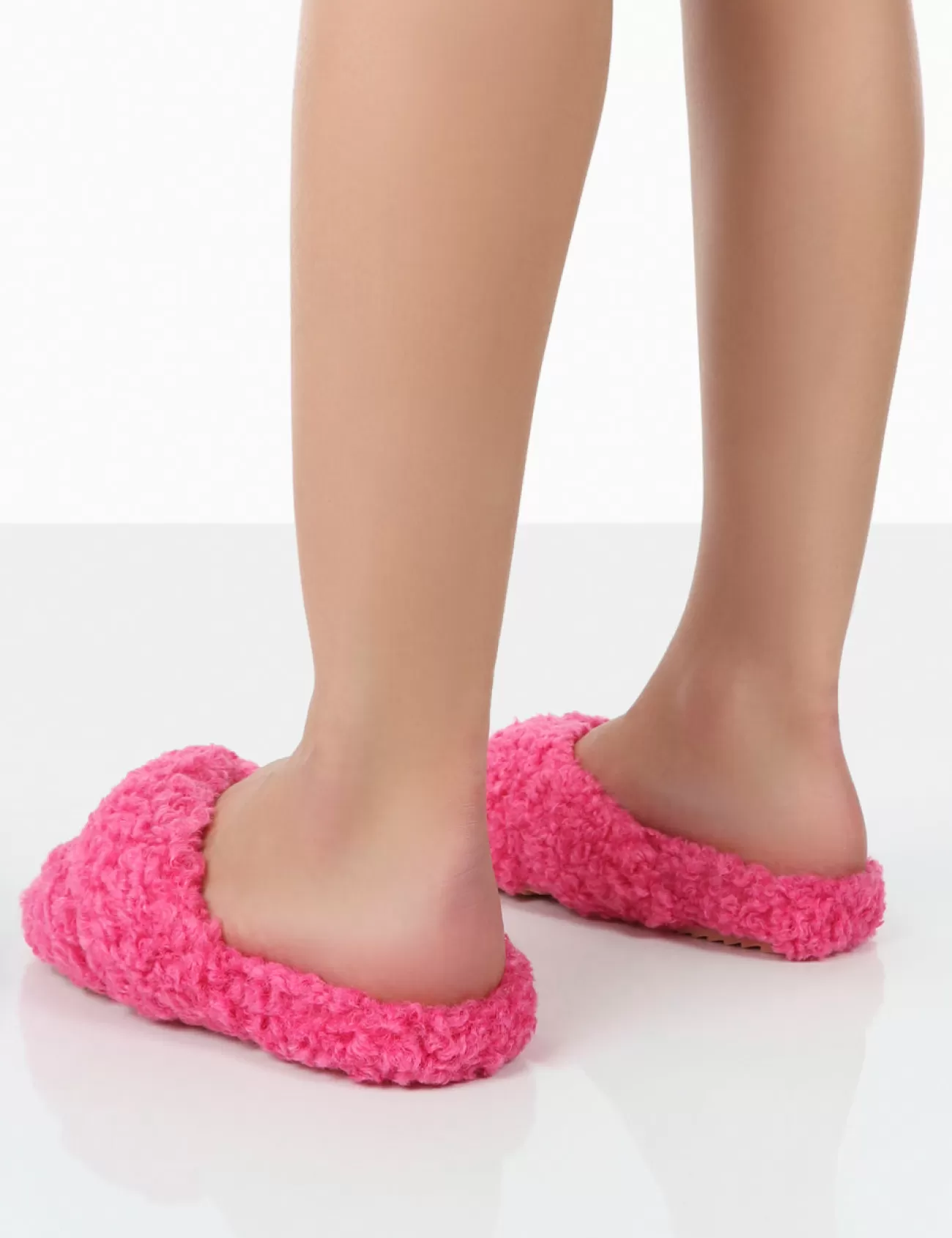 Public Desire Slumber Teddy Cross Over Strap Slippers Pink Shop