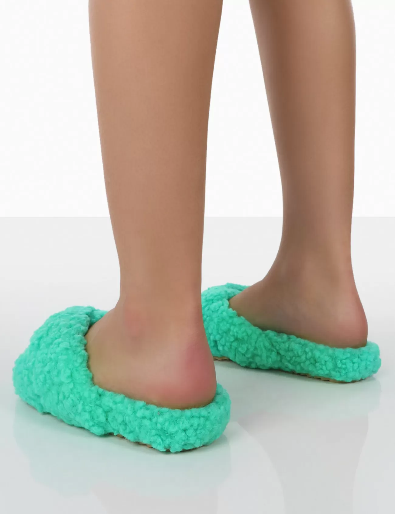 Public Desire Slumber Teddy Cross Over Strap Slippers Green Online