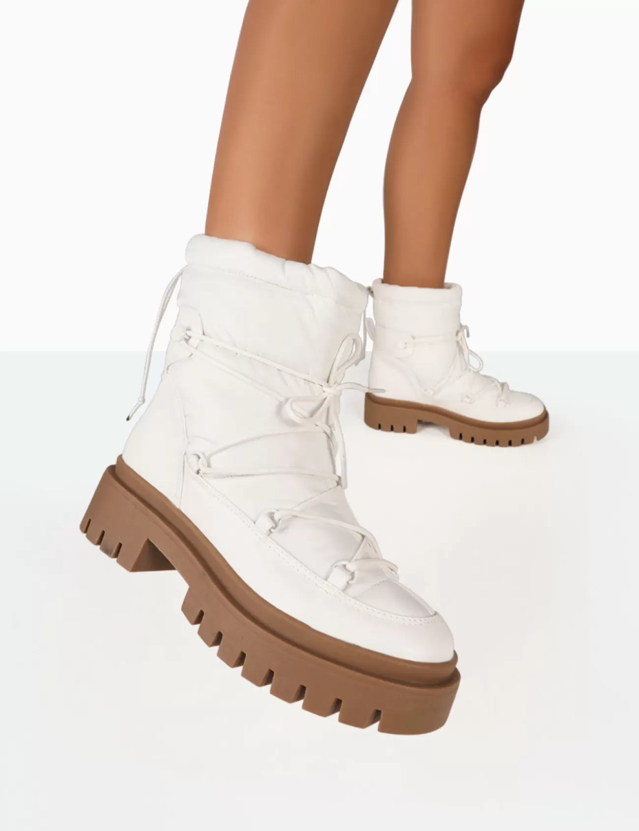 Public Desire Snowy Lace Up Chunky Sole Snow Ankle Boots White Sale