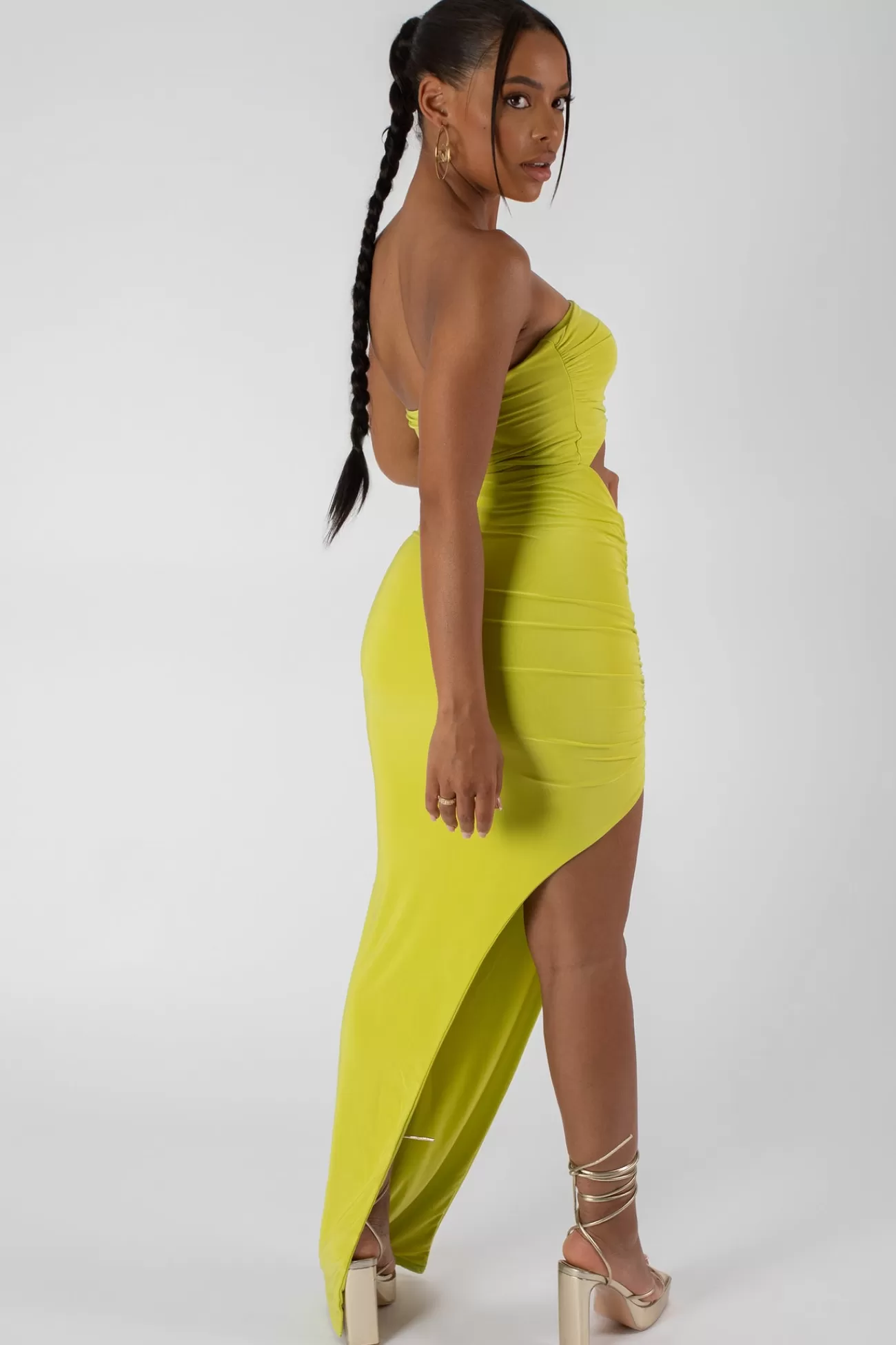 Public Desire Split Side Bandeau Slinky Maxi Dress Lime Shop