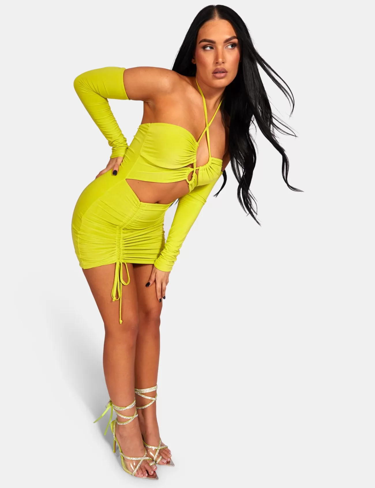 Public Desire Strappy Cut Away Slinky Dress Lime Online