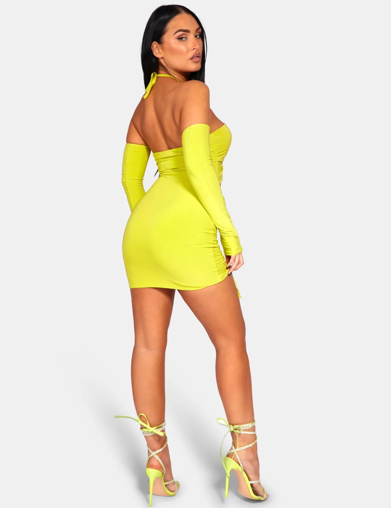 Public Desire Strappy Cut Away Slinky Dress Lime Online