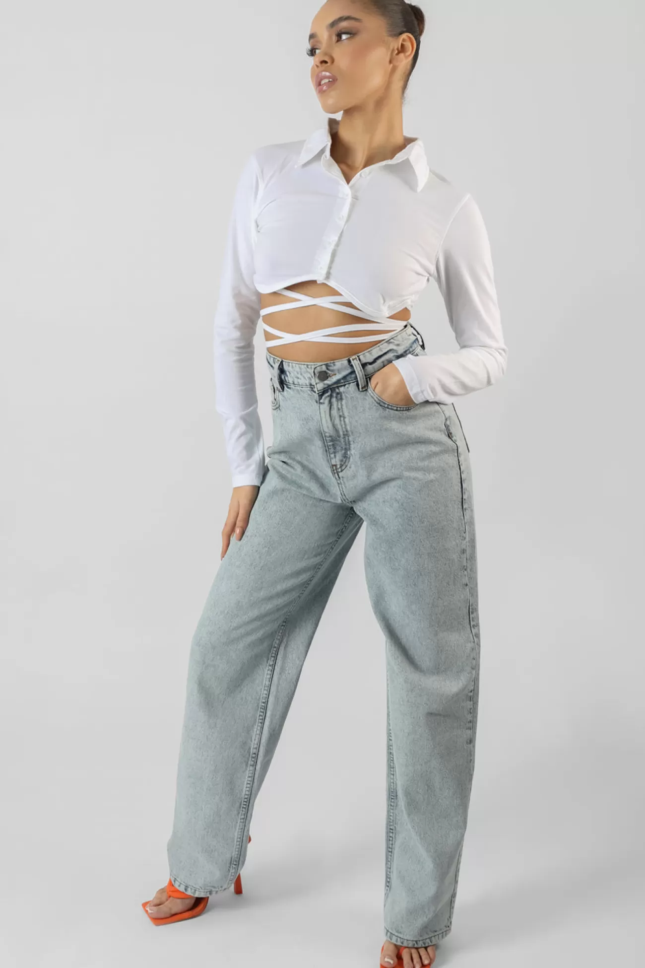 Public Desire Strappy Tie Waist Cropped Polo Shirt White Discount