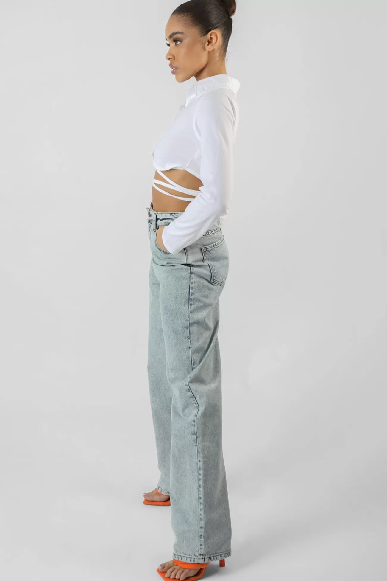 Public Desire Strappy Tie Waist Cropped Polo Shirt White Discount