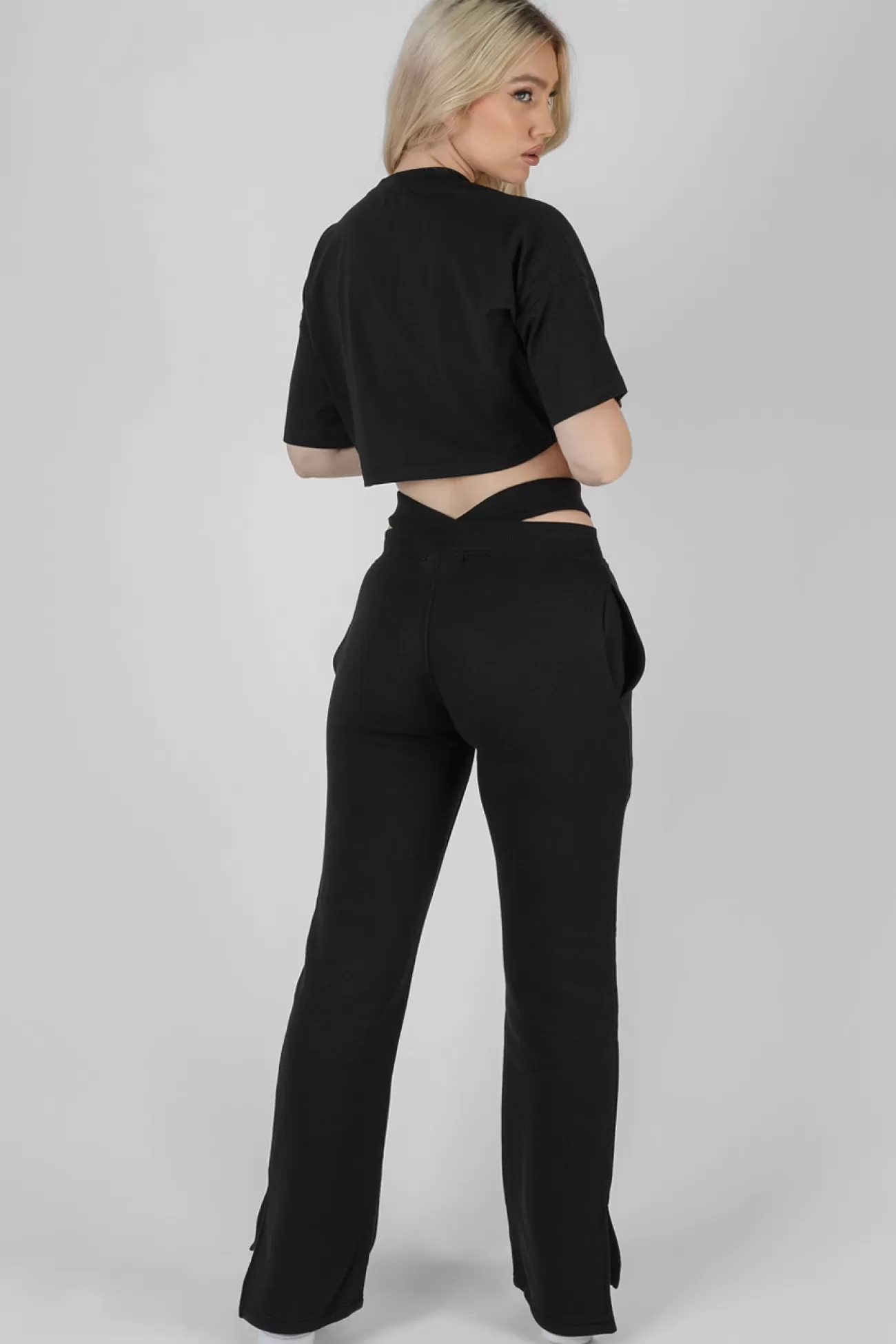 Public Desire Strappy Waist Straight Leg Joggers Black Cheap