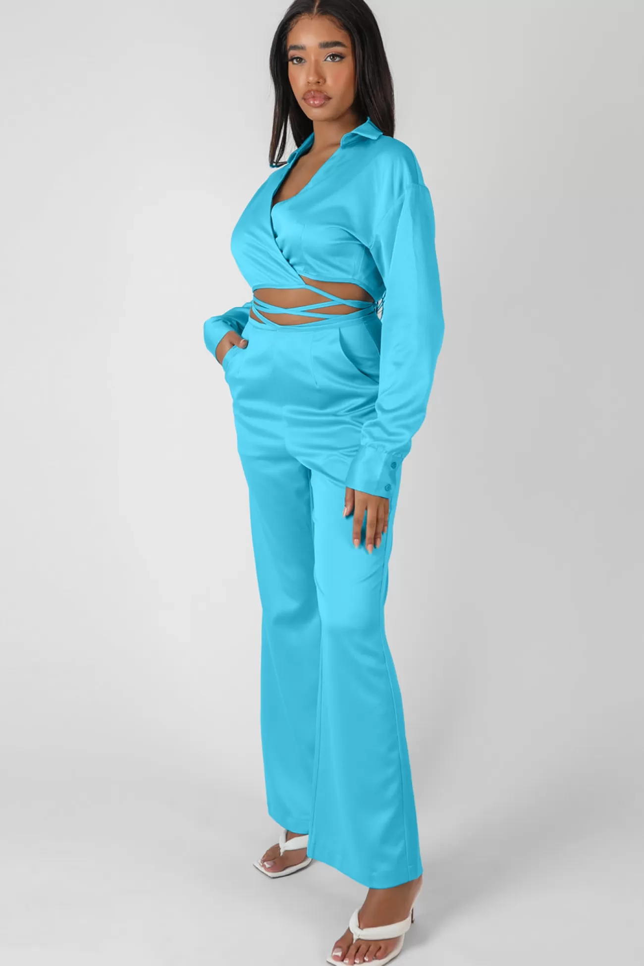 Public Desire Strappy Waist Striaght Leg Trouser Blue Discount