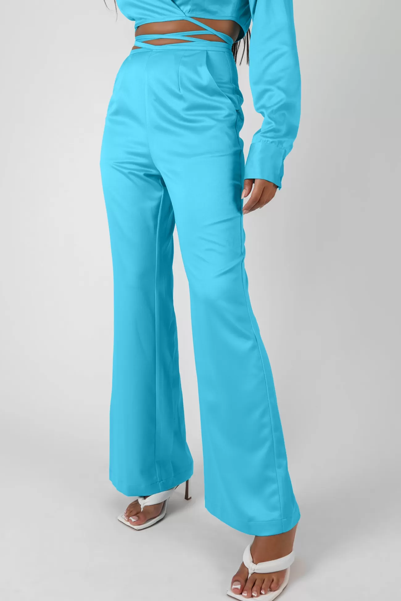 Public Desire Strappy Waist Striaght Leg Trouser Blue Discount