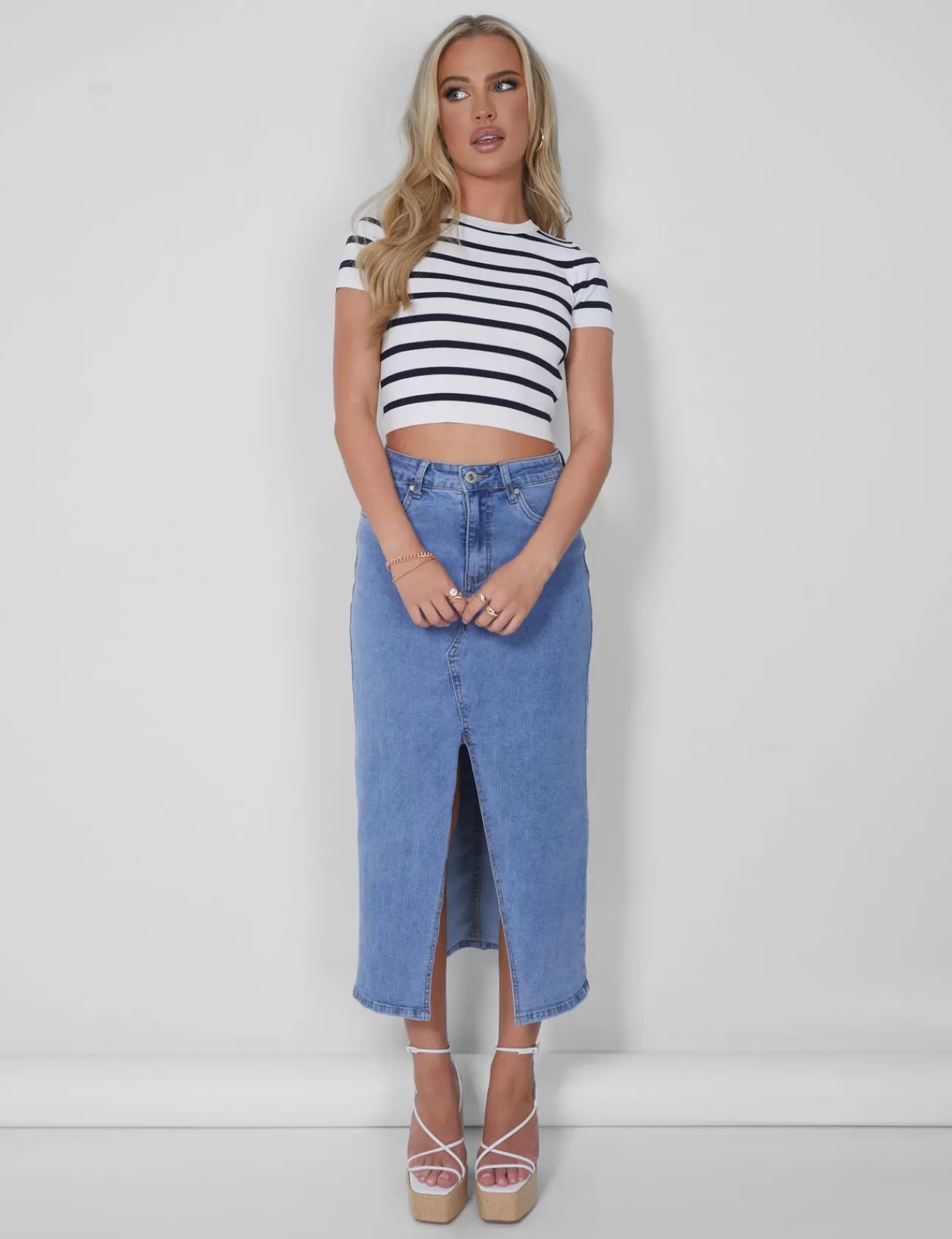 Public Desire Stripe Knitted Baby Tee Ecru New