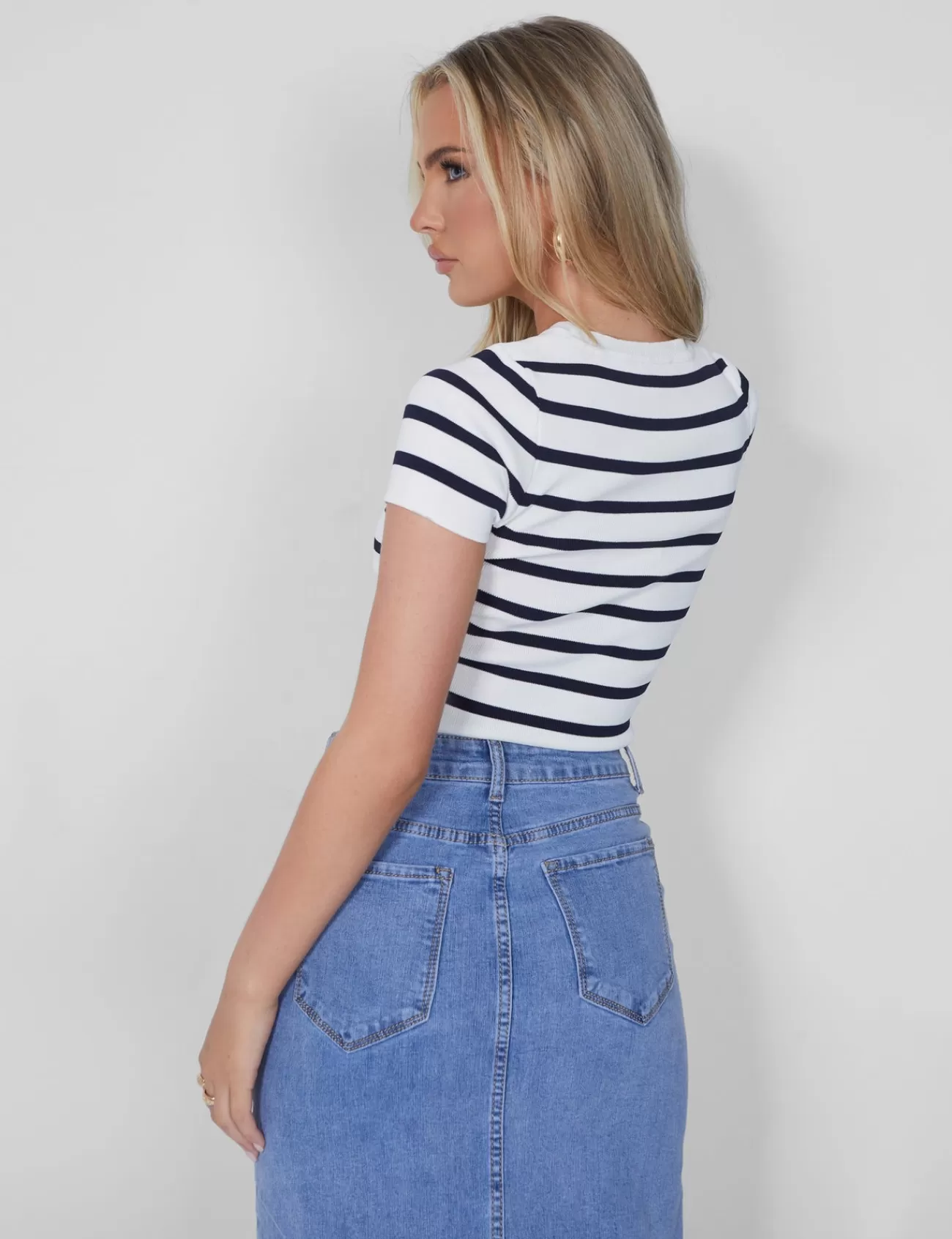 Public Desire Stripe Knitted Baby Tee Ecru New