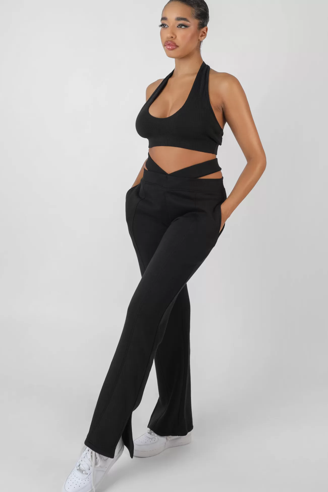 Public Desire Super Cropped Halter Neck Ribbed Crop Top Black Best