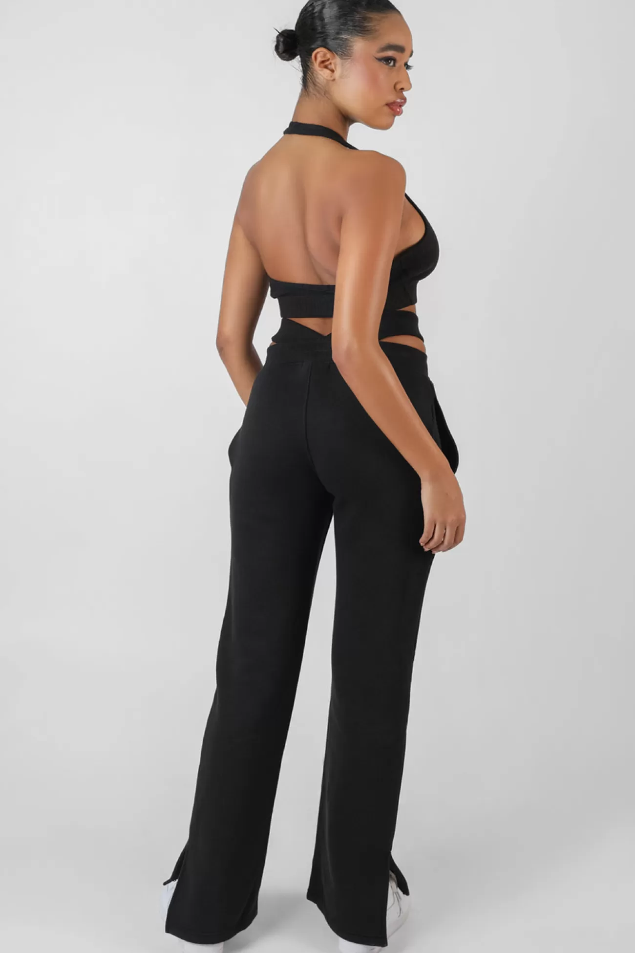 Public Desire Super Cropped Halter Neck Ribbed Crop Top Black Best