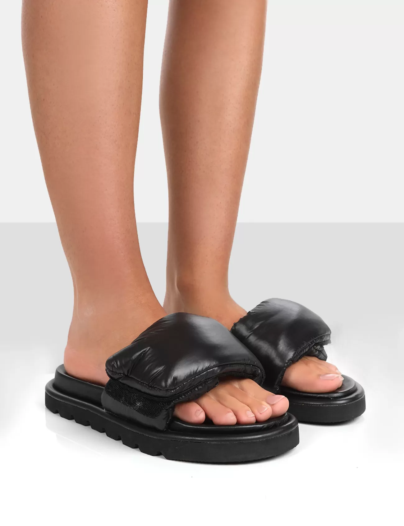 Public Desire Sweeter Nylon Padded Slide Sandals Black New