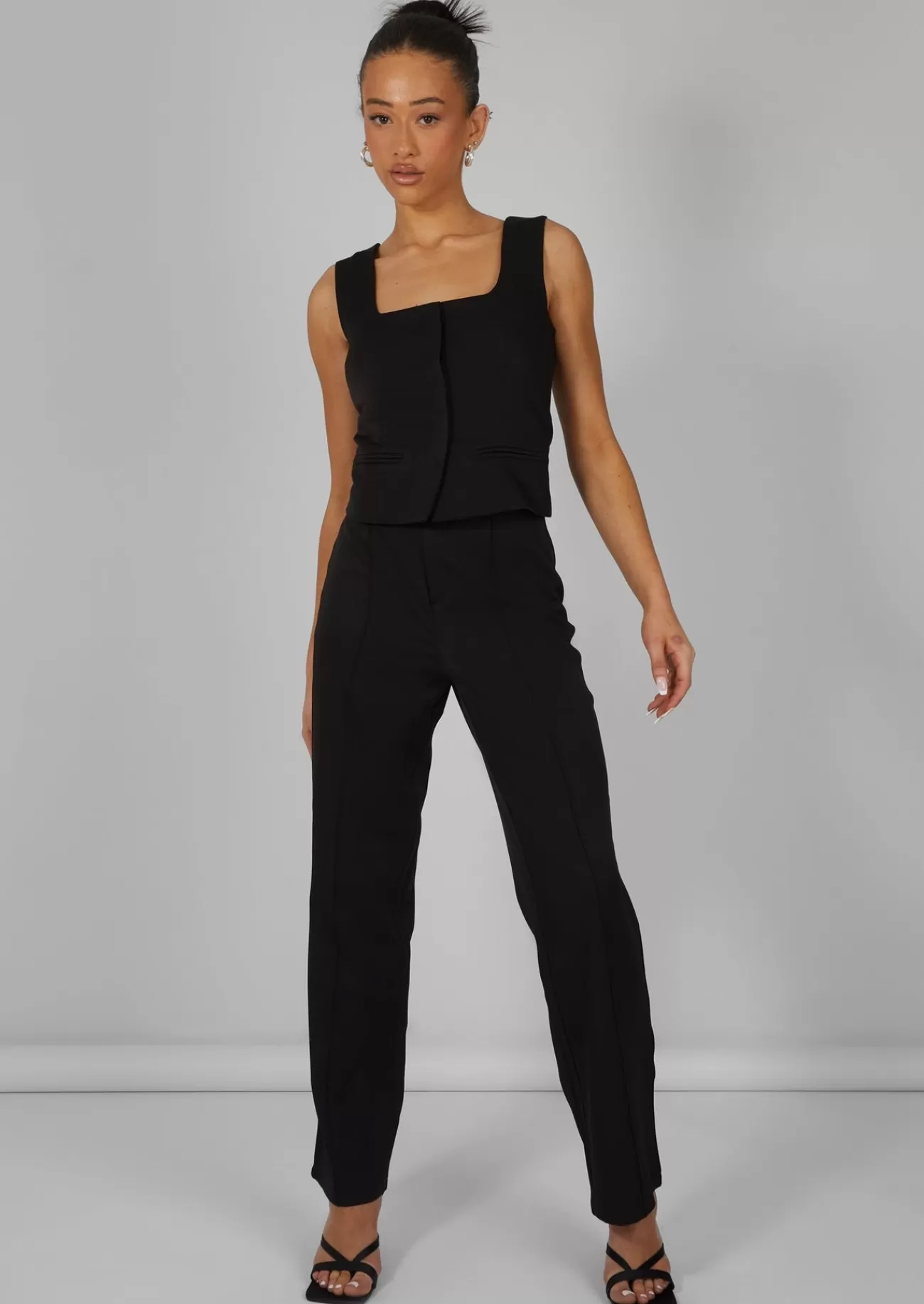 Public Desire Tailored Extreme High Waisted Slim Leg Trousers Black Clearance