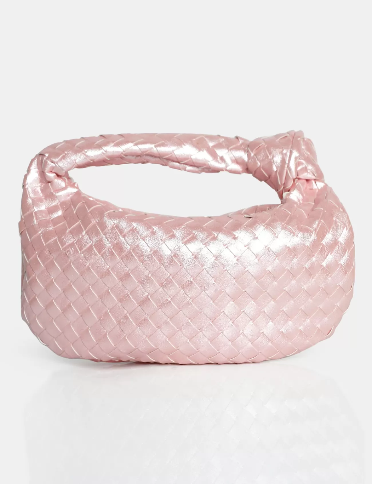 Public Desire The Blame Baby Pearlescent Woven Pu Knot Detail Mini Grab Bag Pink Hot
