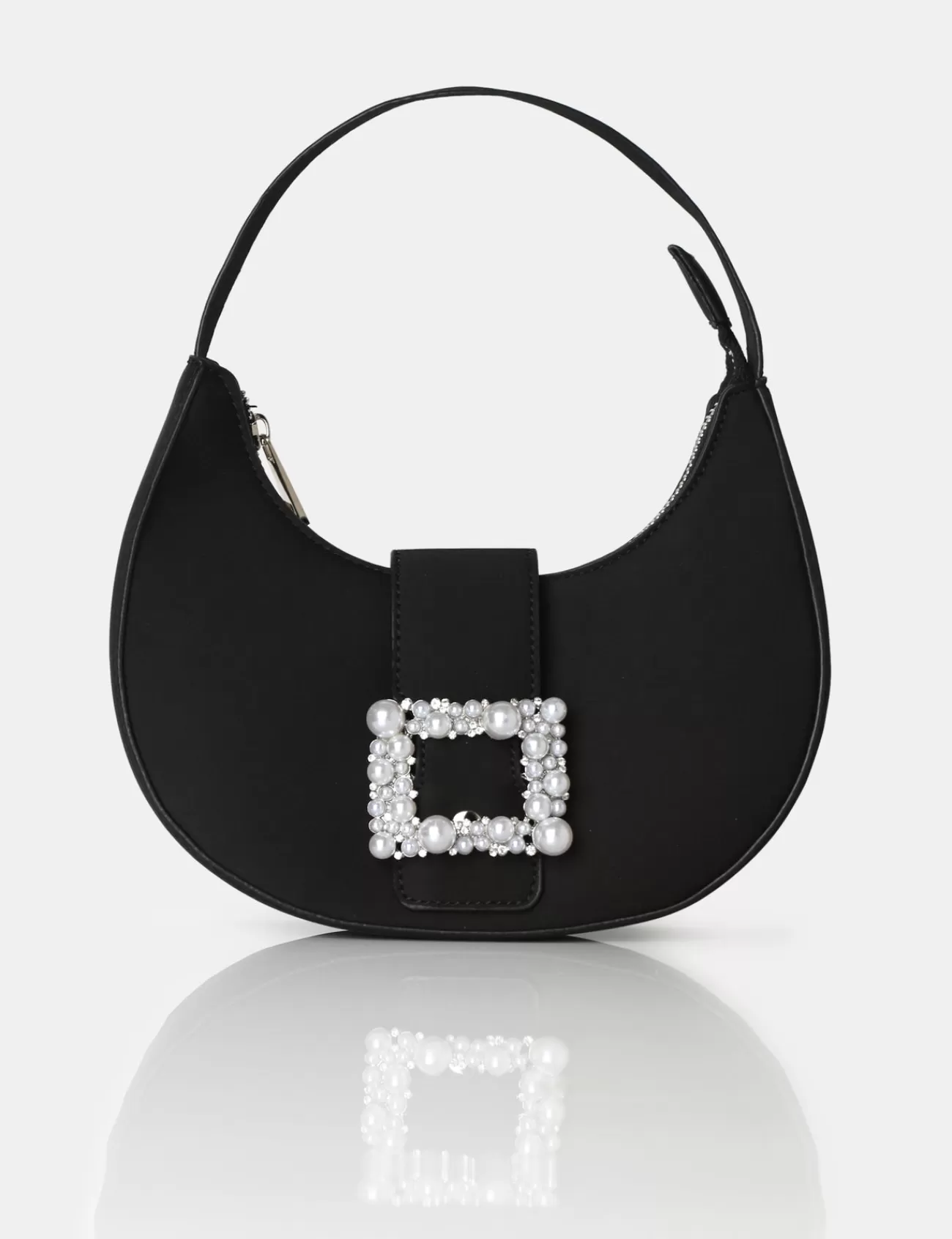 Public Desire The Pearl Satin Pearled Buckle Mini Bag Black Hot