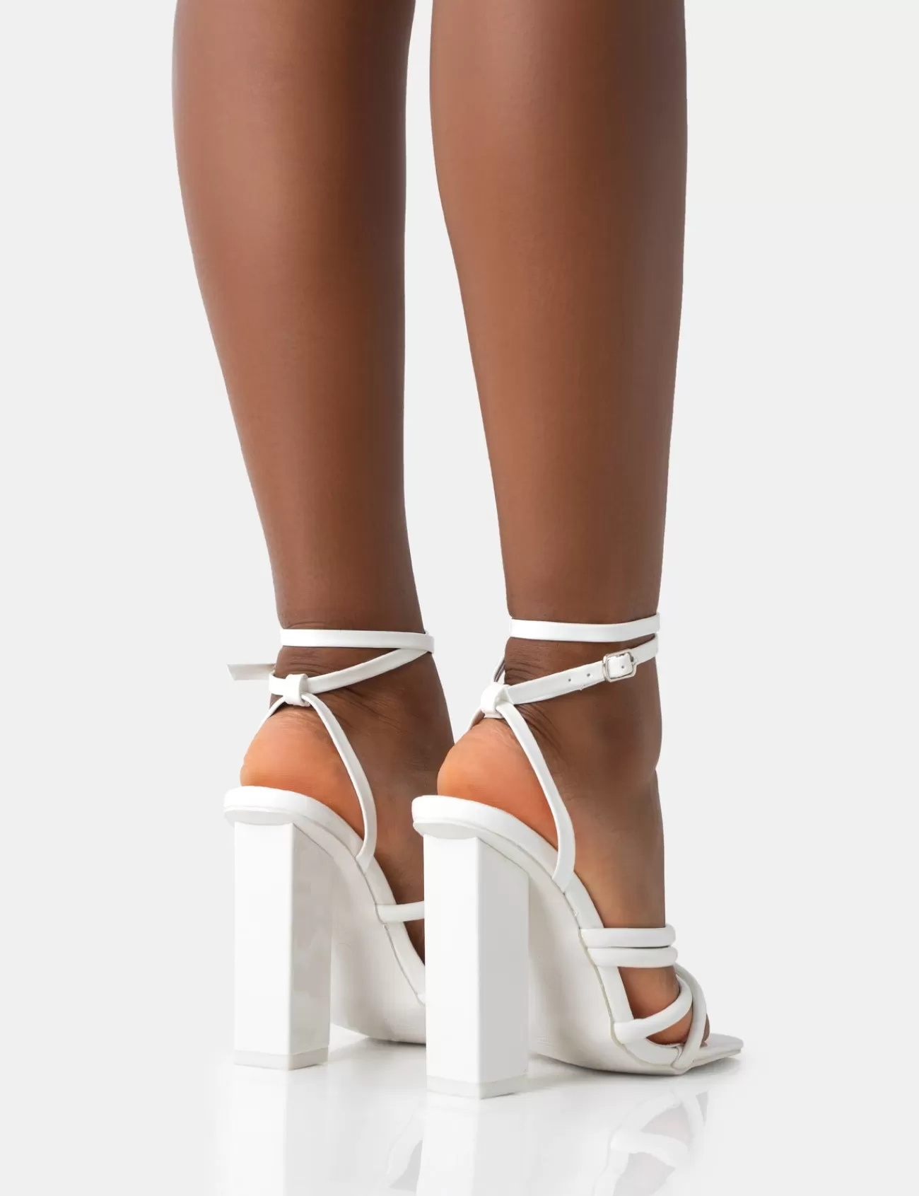 Public Desire Tobi Wide Fit Patent Strappy Square Toe High Block Heels Ecru Store