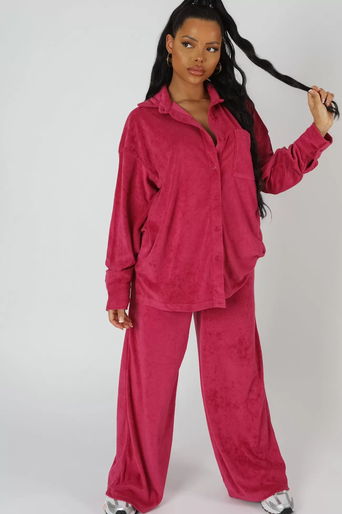 Public Desire Towelling Wide Leg Joggers Pink Shop