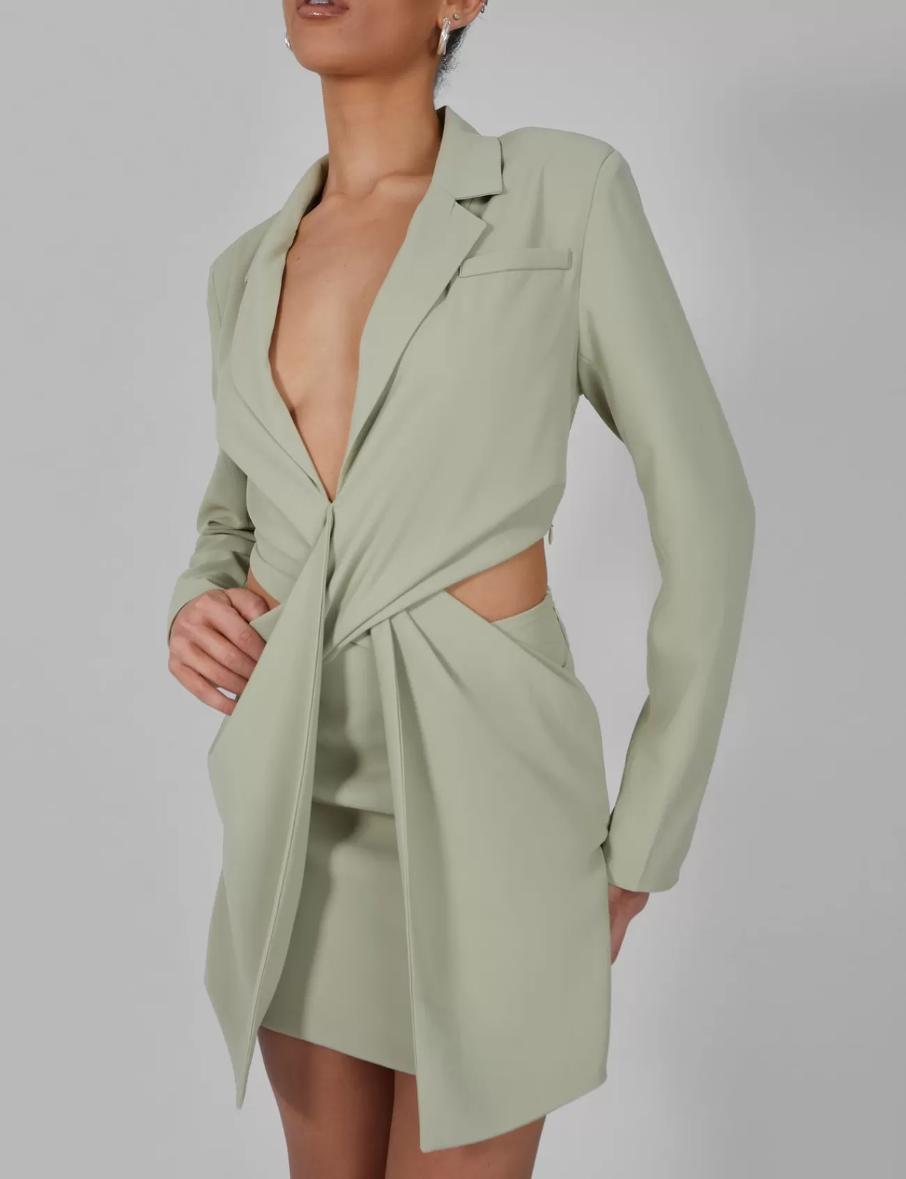 Public Desire Twist Front Blazer Dress Sage Sale