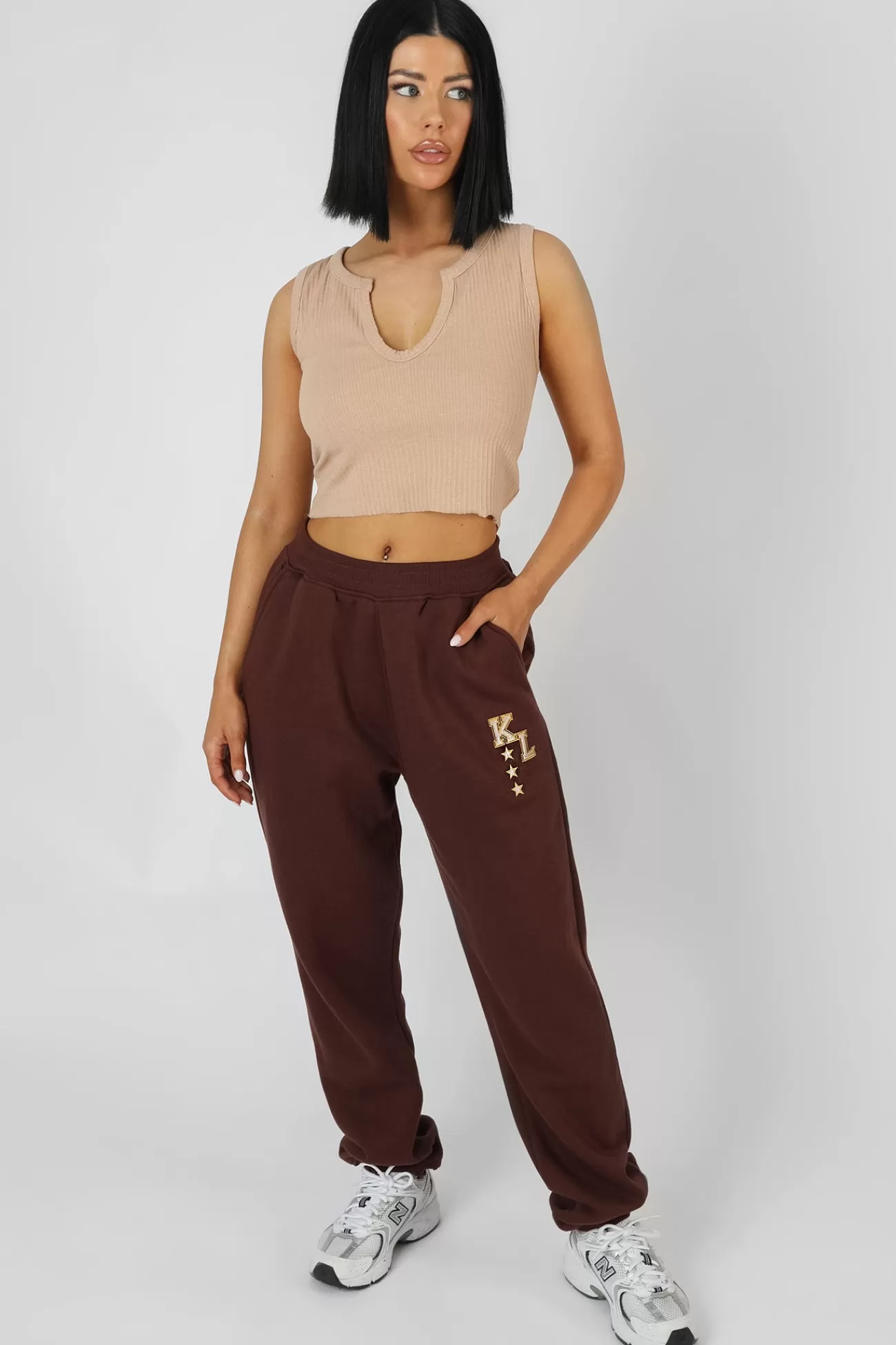 Public Desire V Neck Sleeveless Ribbed Crop Top Camel Flash Sale