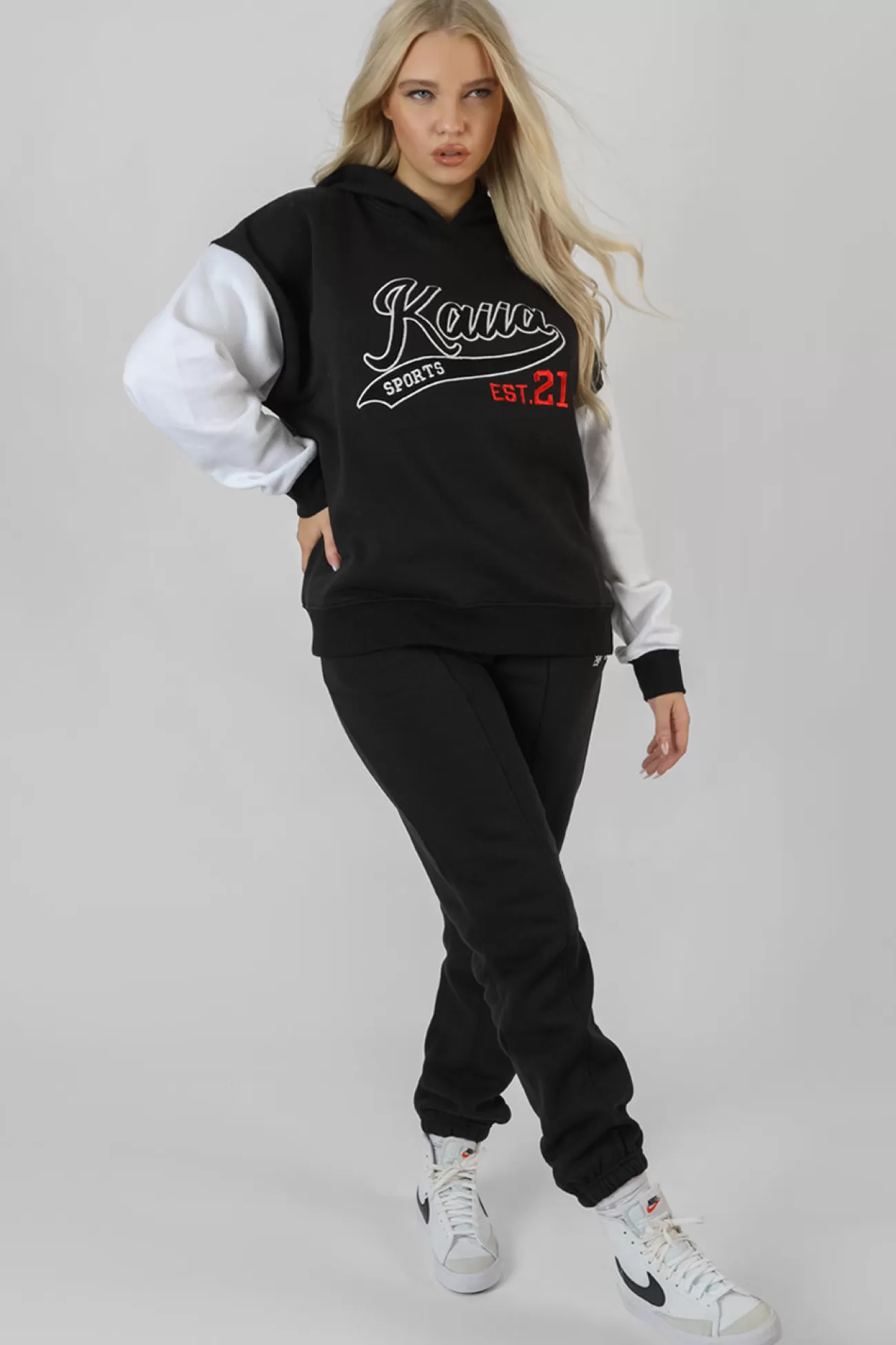 Public Desire Varsity Contrast Sleeve Hoodie Black Fashion