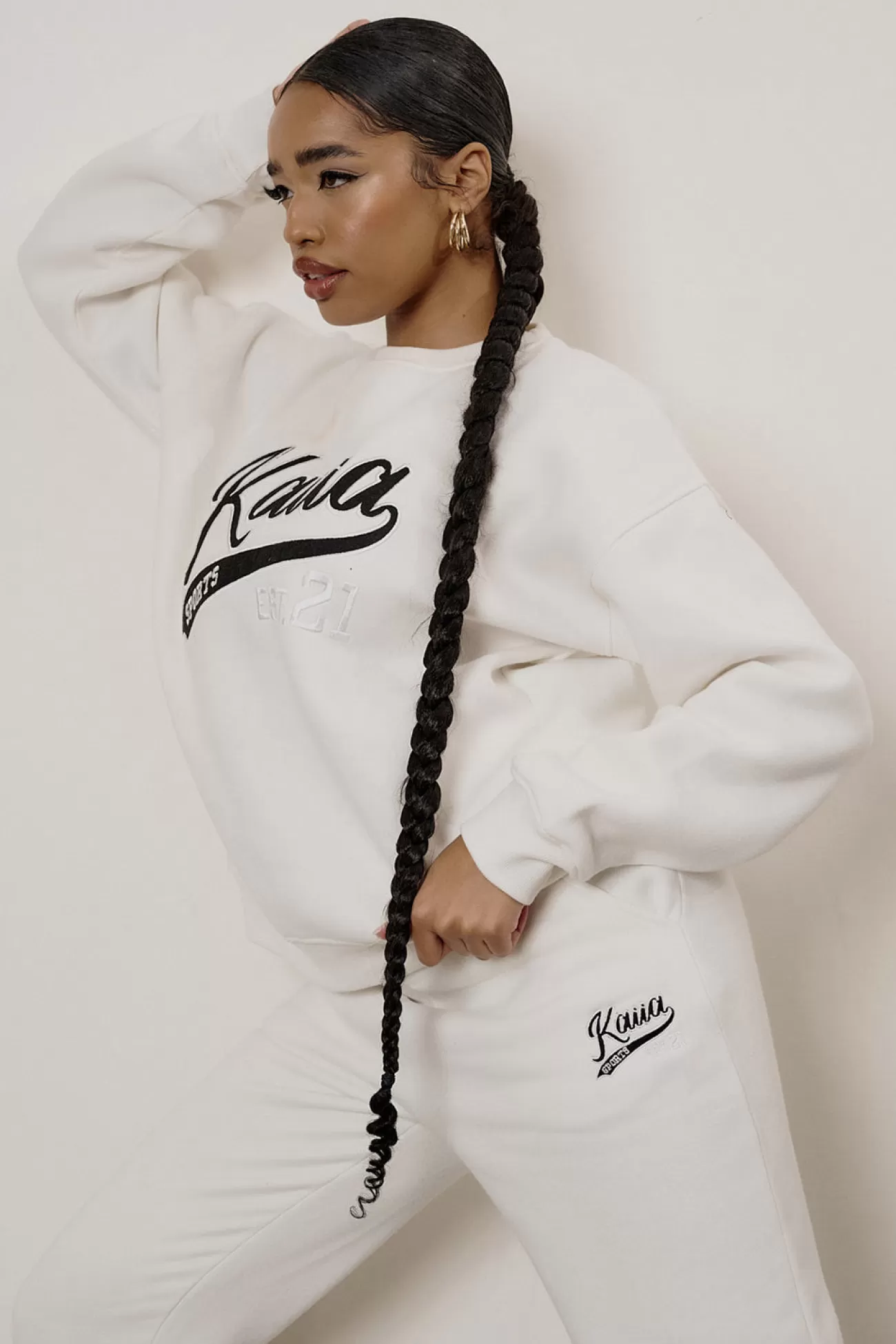 Public Desire Varsity Embroidery 90's Joggers Ecru Discount