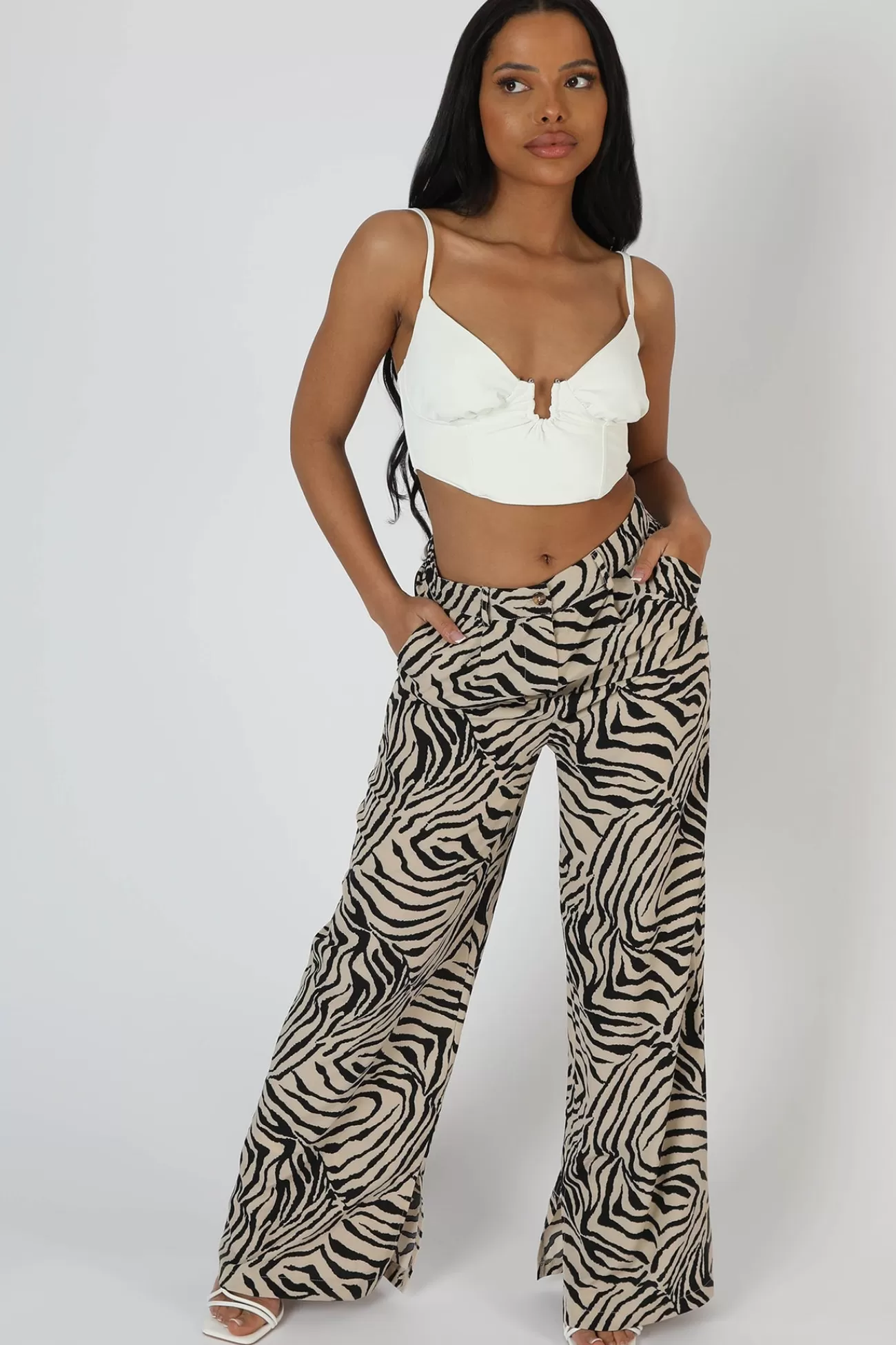 Public Desire Zebra Print Tailored Trousers Stone Flash Sale